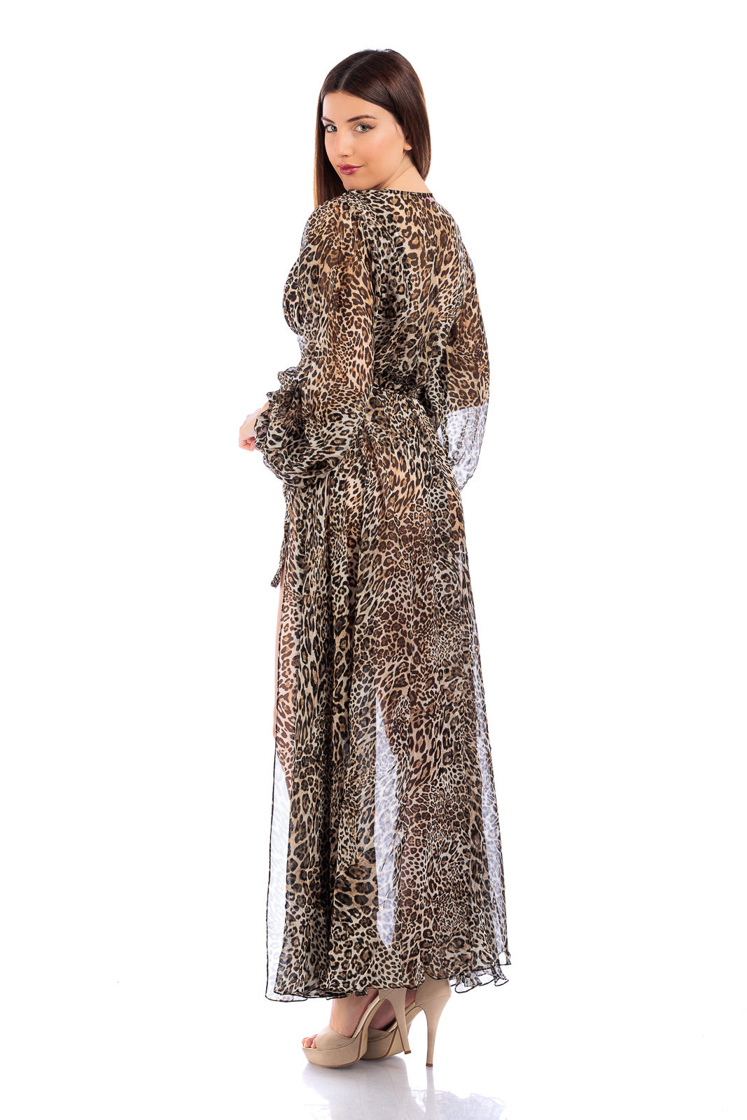 Animalier Silk Chiffon Long Robe
