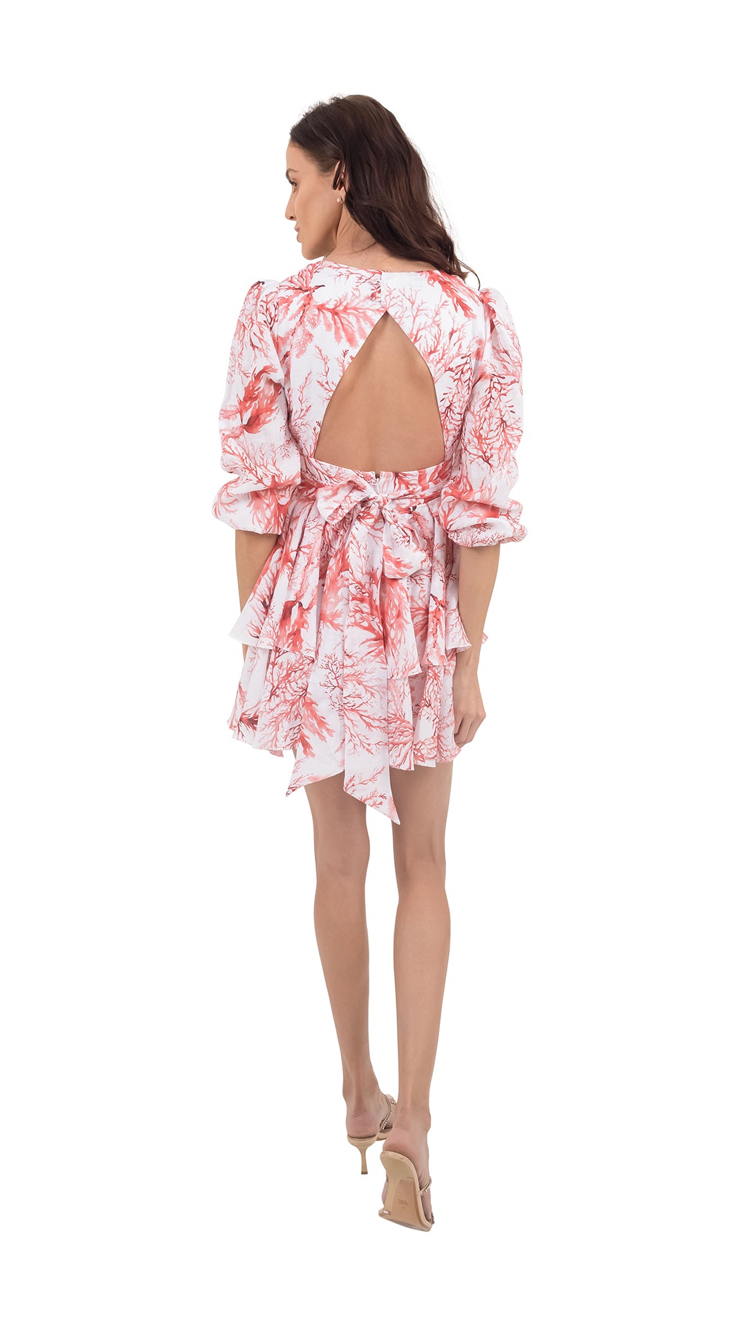 Coral Linen Long Sleeve Short Dress