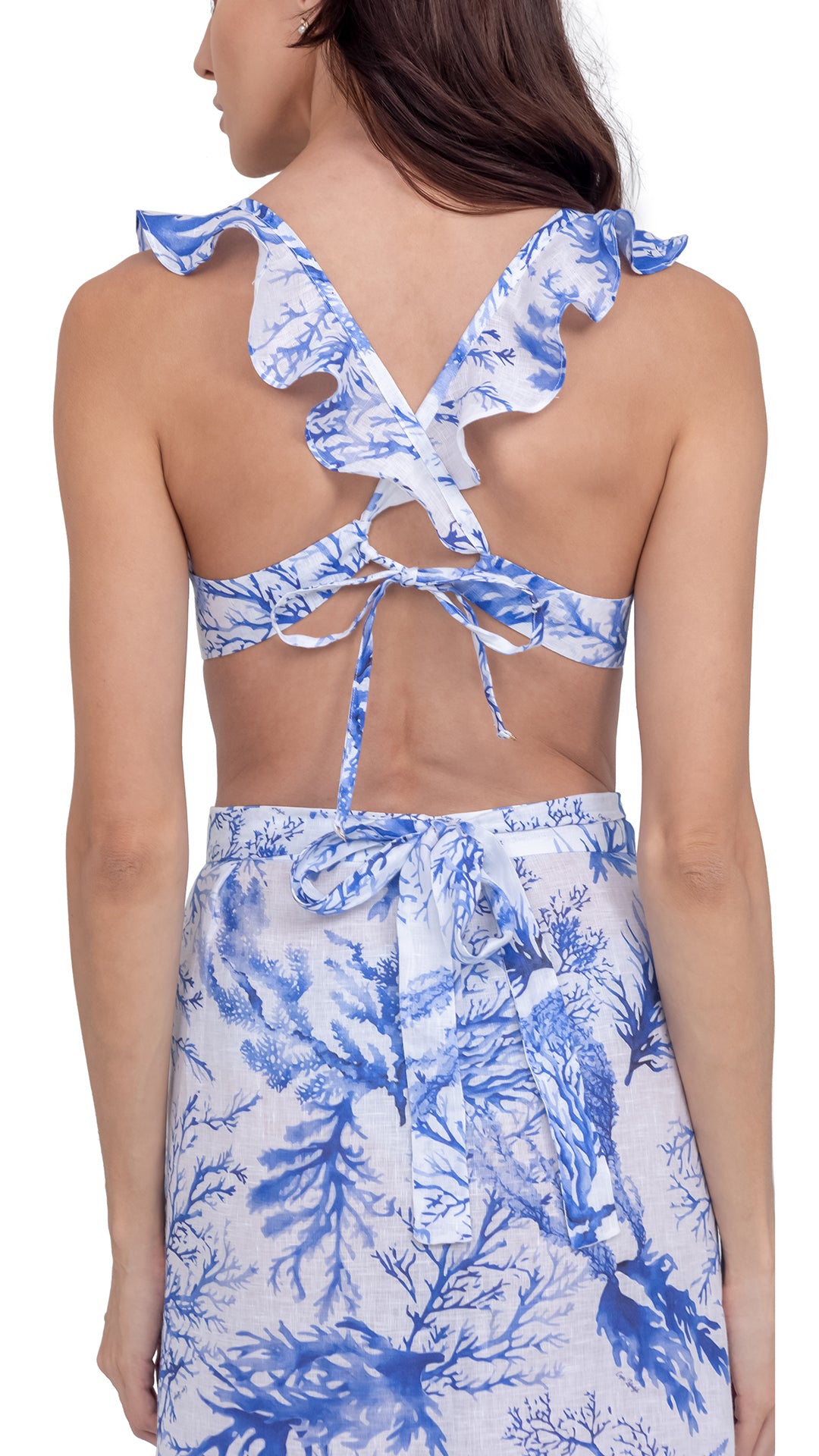Blue Coral Reef Print Skirt with Ruffle Detailing