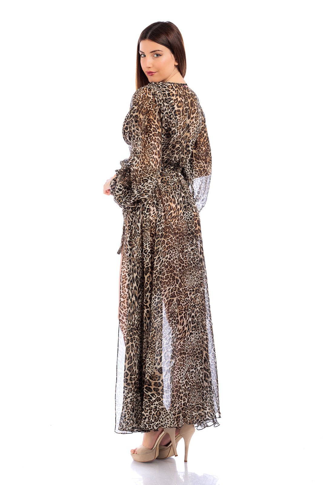 Animalier Silk Chiffon Long Robe