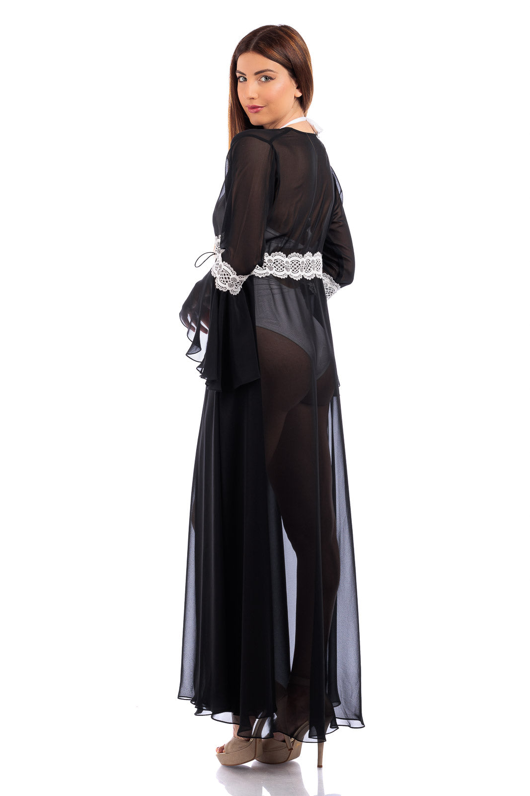 Long Plain Chiffon Robe Cover Up (with lace finish)