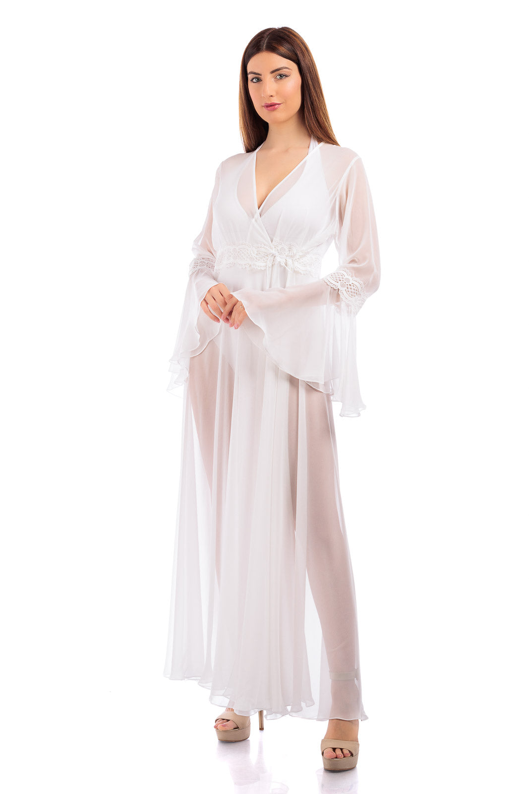 Long Plain Chiffon Robe Cover Up (with lace finish)