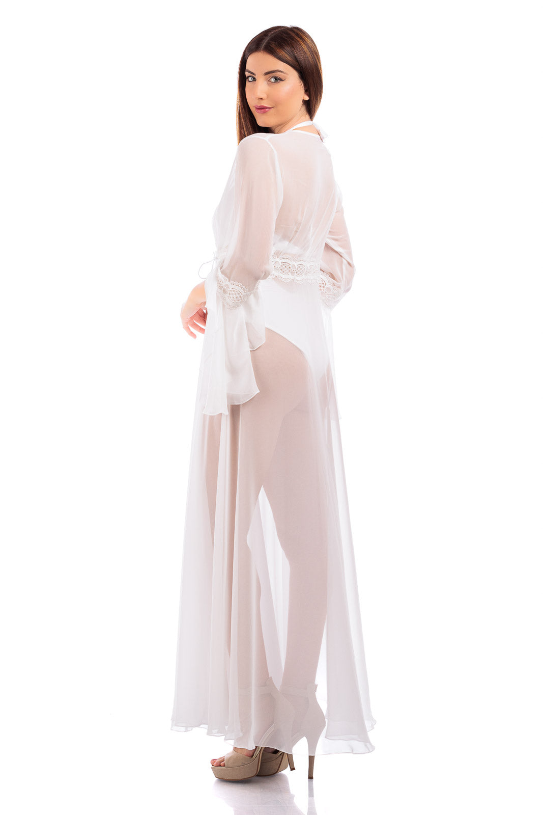 Long Plain Chiffon Robe Cover Up (with lace finish)
