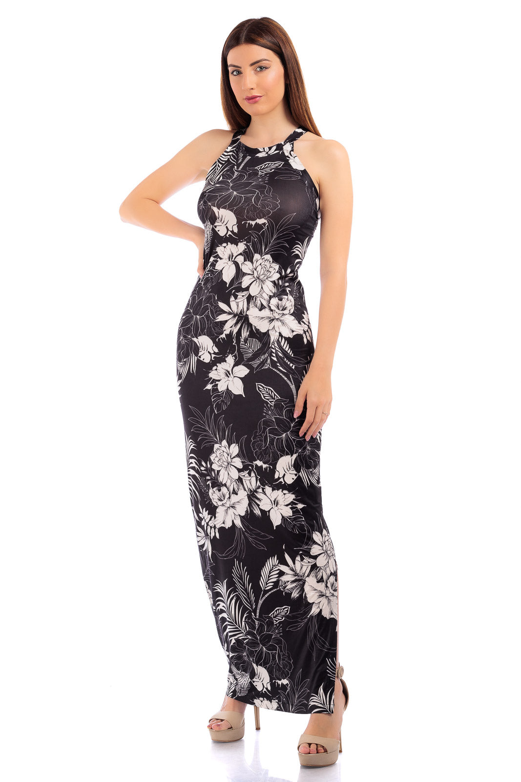 CASSIA Elastane Halter Dress with Side Slit