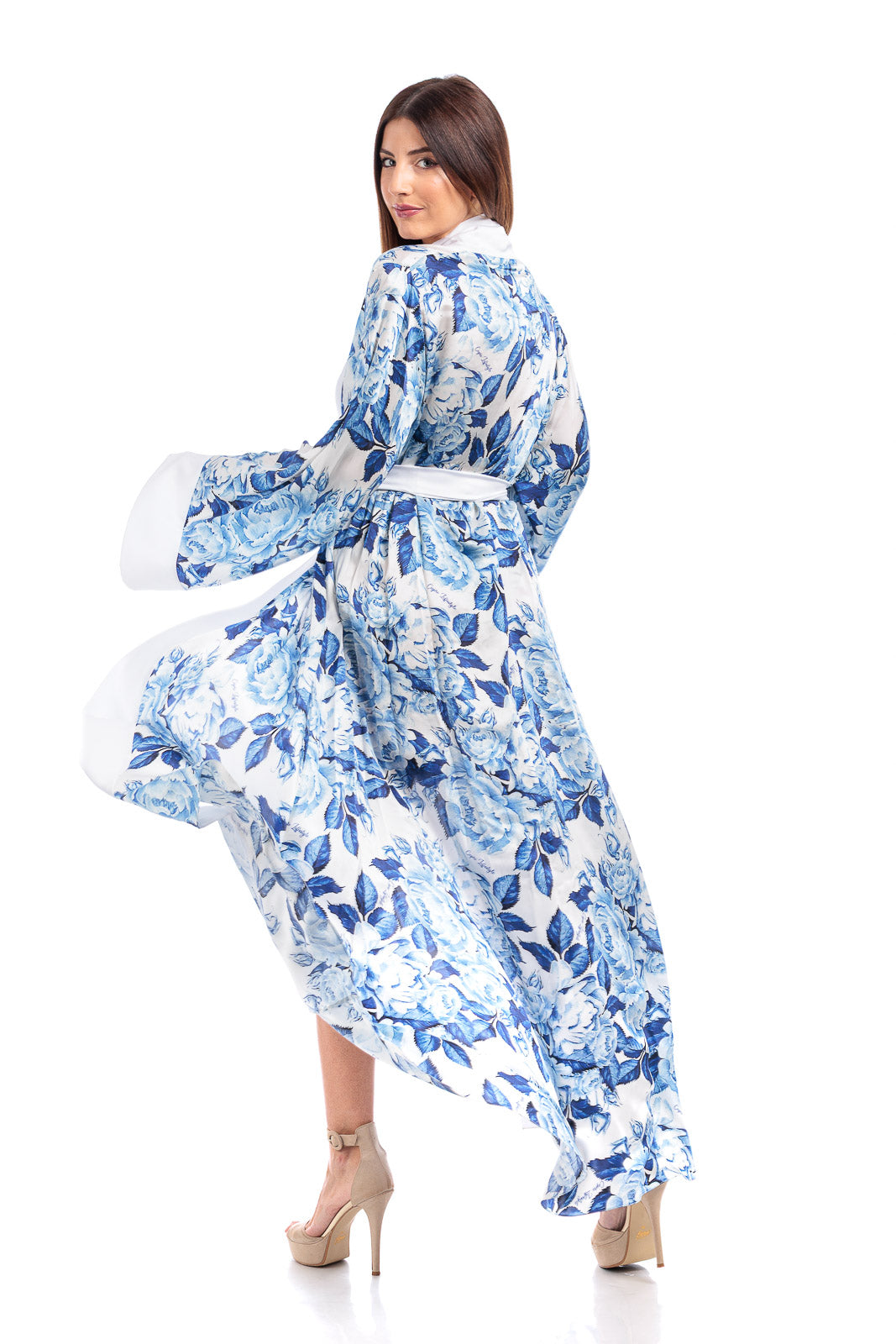 Blue Floral Pure Silk Fiori Robe