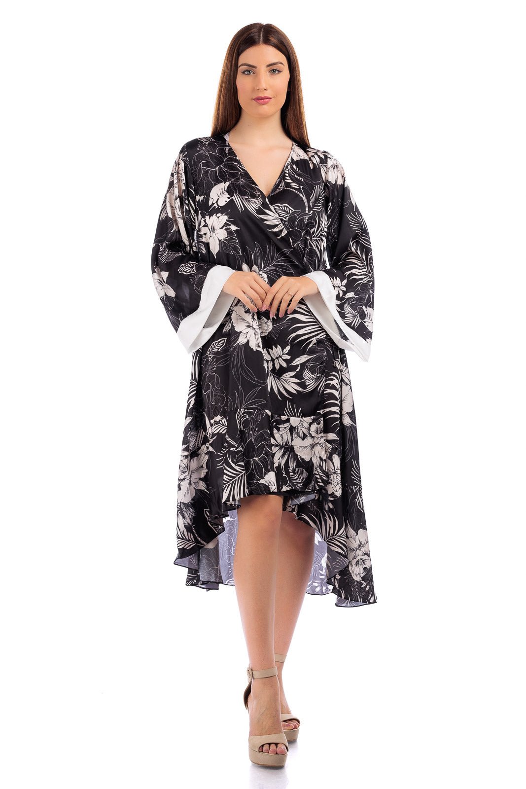 CASSIA Silk Short Wrap Around LS Dress