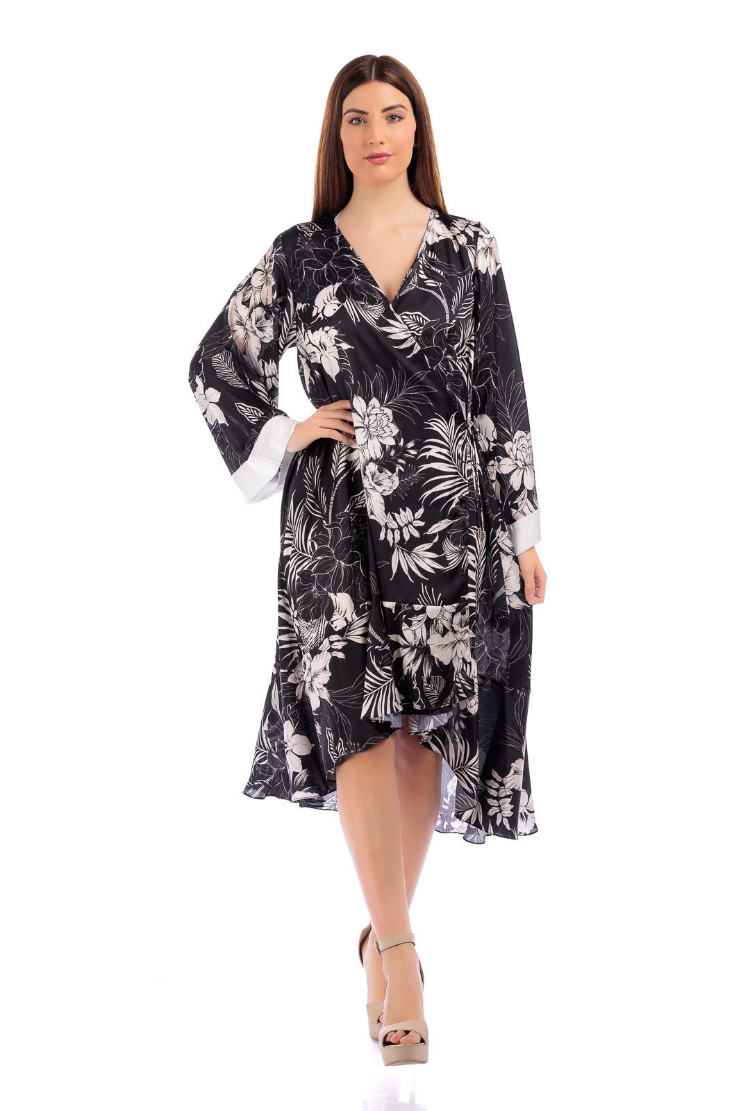 CASSIA Silk Short Wrap Around LS Dress