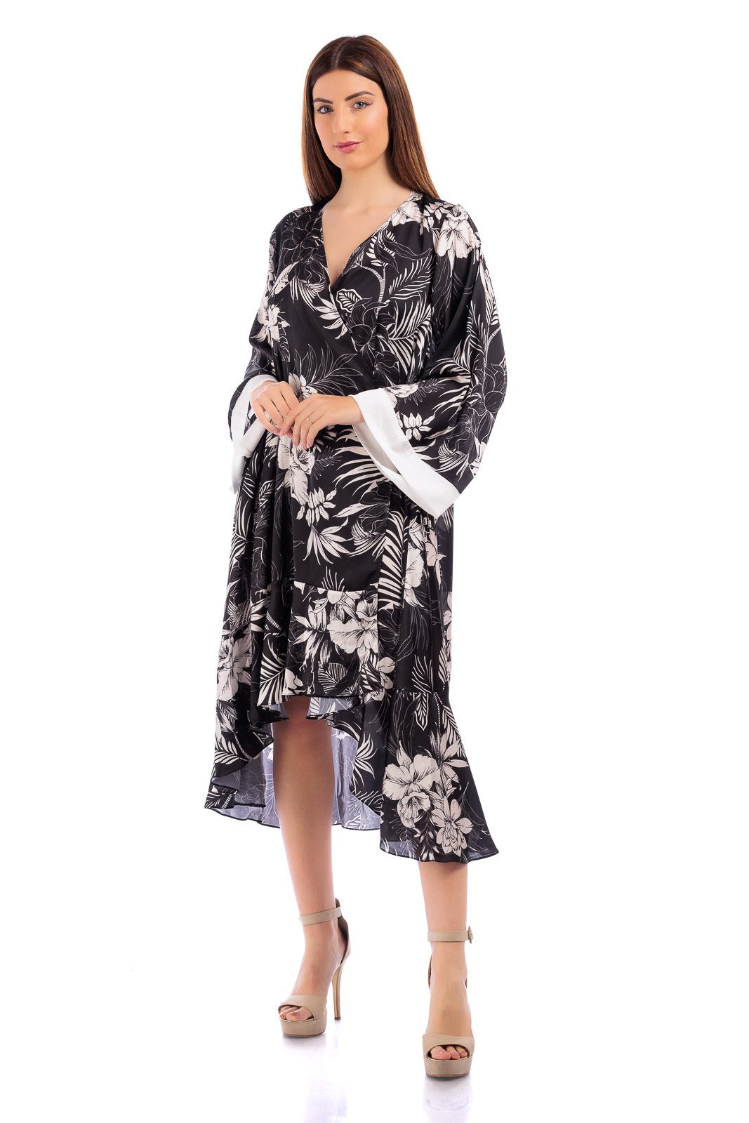 CASSIA Silk Short Wrap Around LS Dress