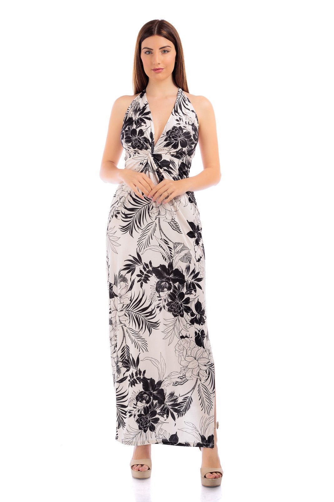 CASSIA Twisted Gathered Waist Long Dress