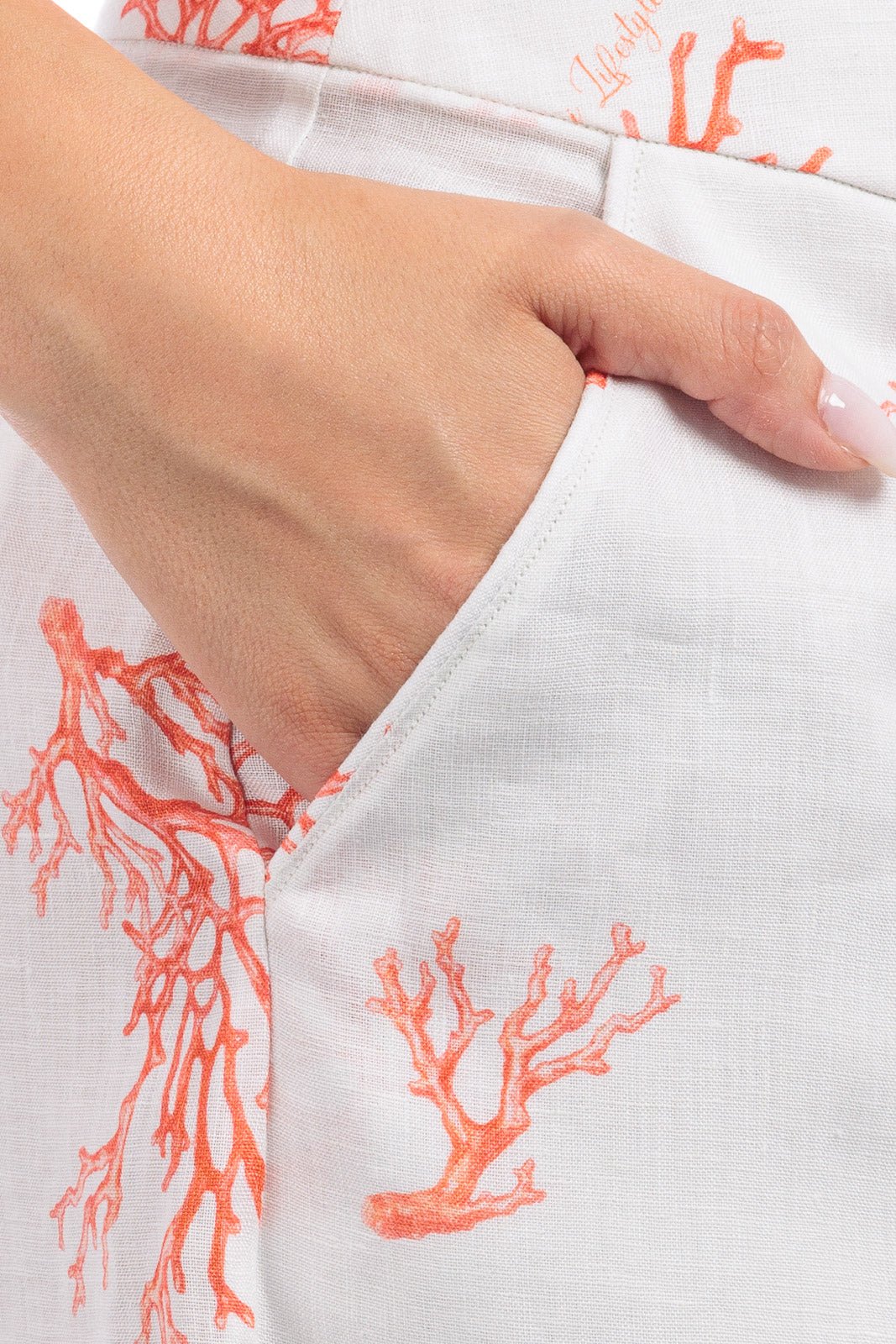 Coral Branch Print Color - women linen short - by CAPRI LIFESTYLE