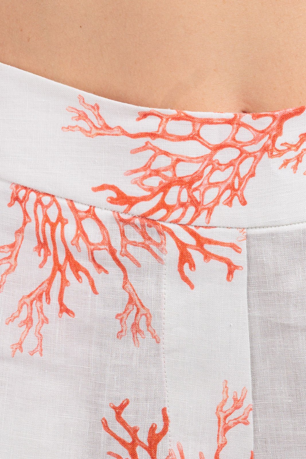 Coral Branch Print Color - women linen short - by CAPRI LIFESTYLE