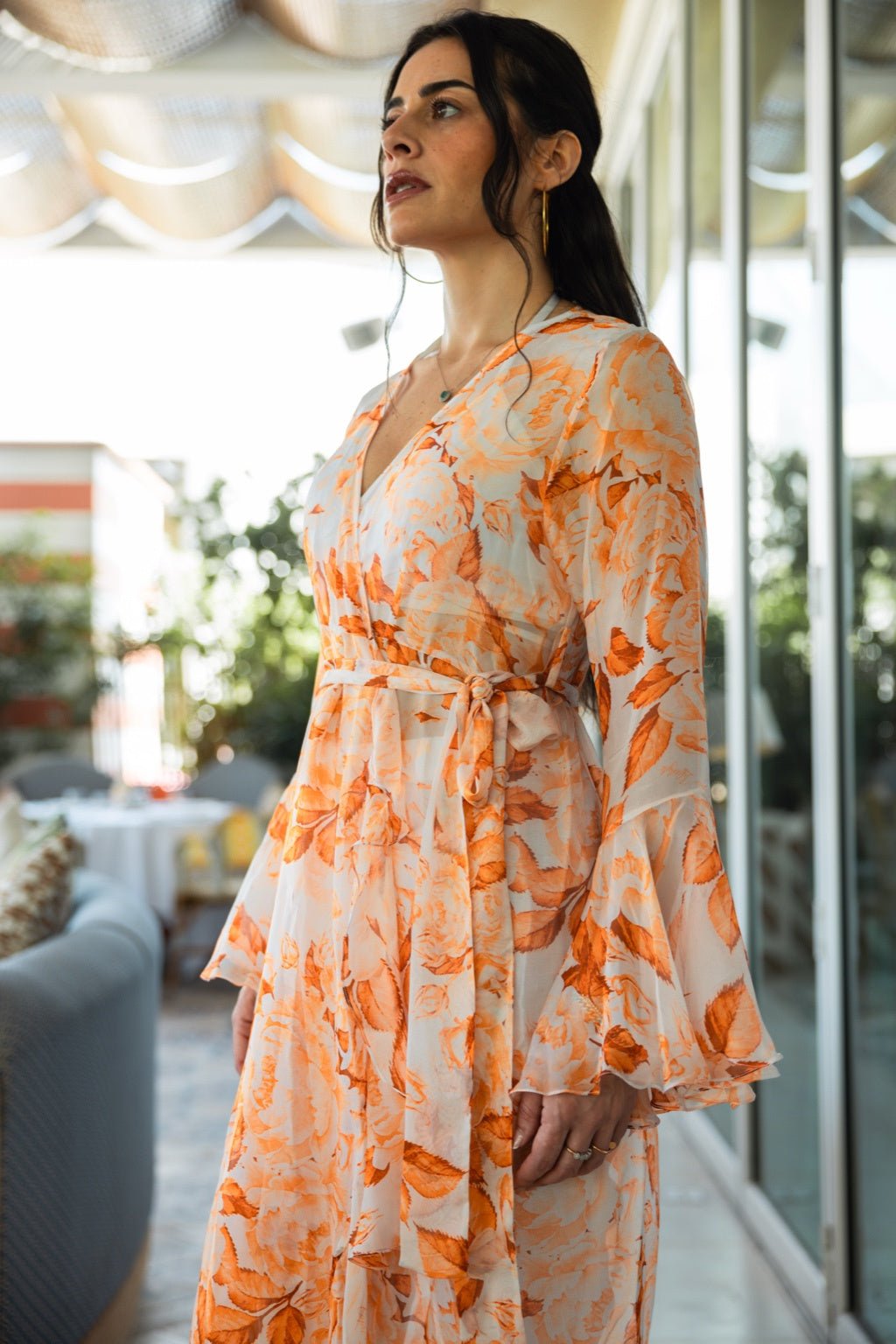 Elegant Silk Chiffon Dress with Floral Print - by CAPRI LIFESTYLE