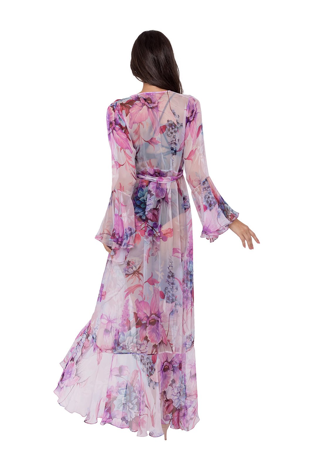 Flower Long Chiffon Robe with Long Sleeves
