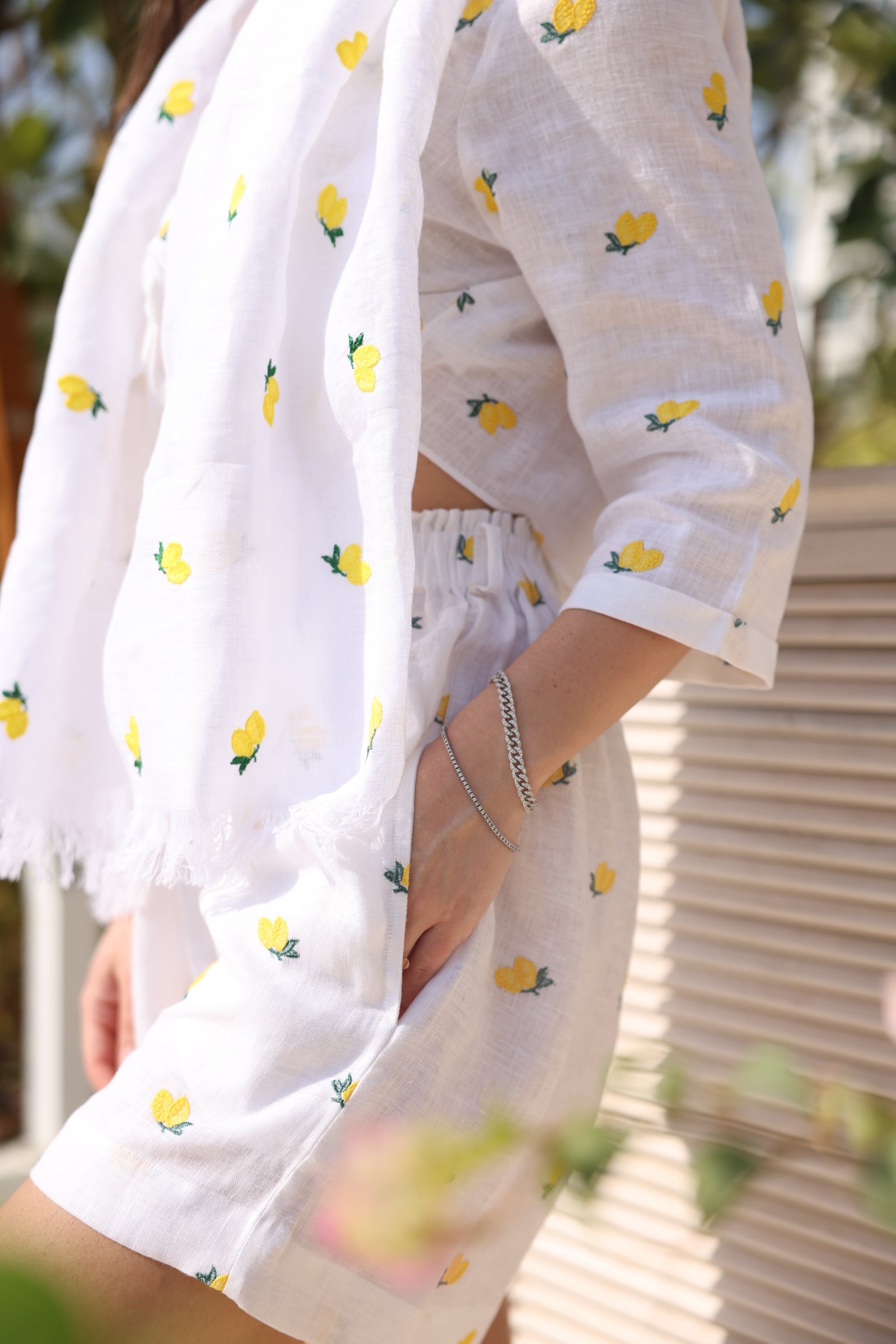 Lemon Embroider Linen Shorts - by CAPRI LIFESTYLE