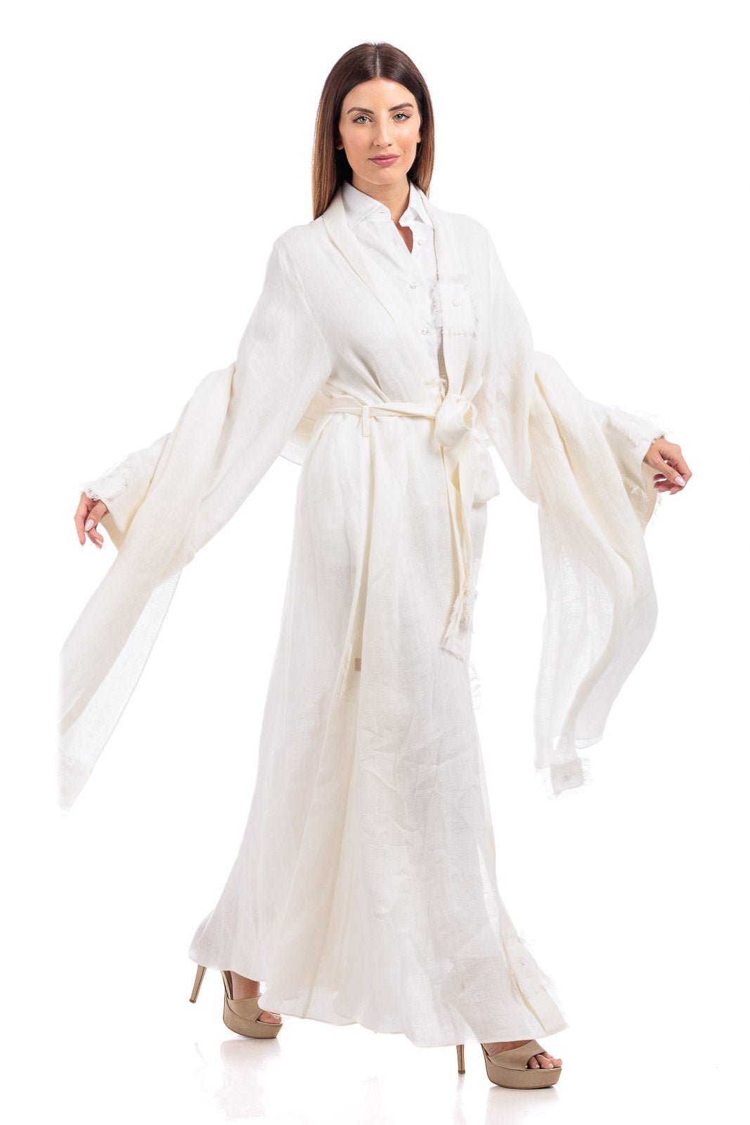 Linen Abaya With Embroidery Details - by CAPRI LIFESTYLE