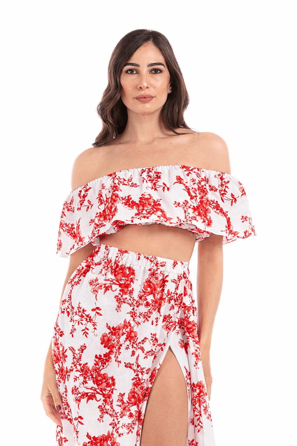 Linen Off - Shoulder Crop - Green - Women&