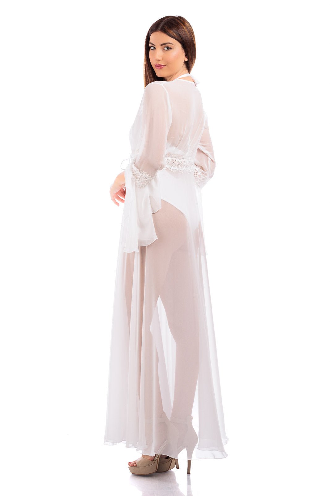 Long Plain Chiffon Robe Cover Up (with lace finish)