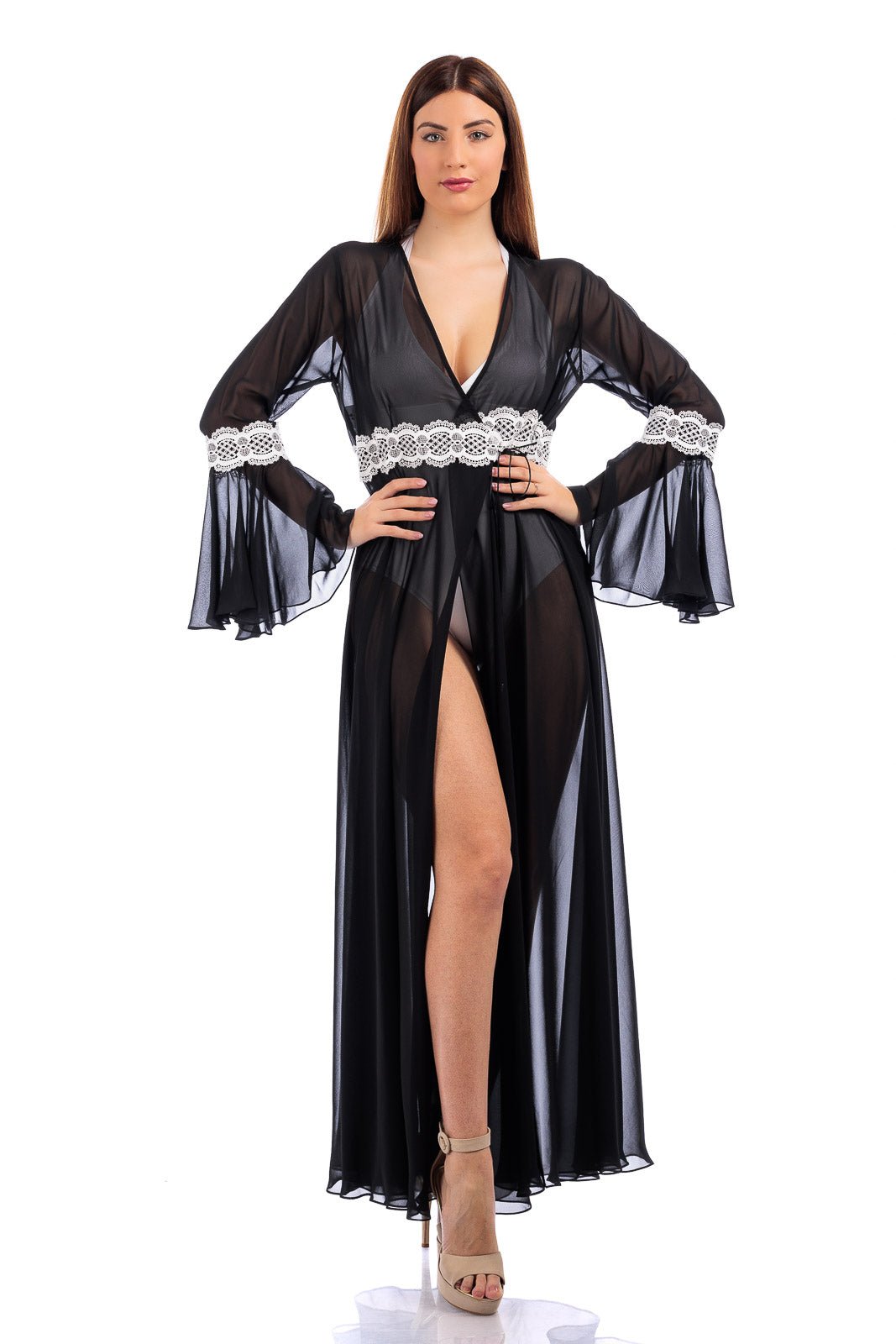 Long Plain Chiffon Robe Cover Up (with lace finish)
