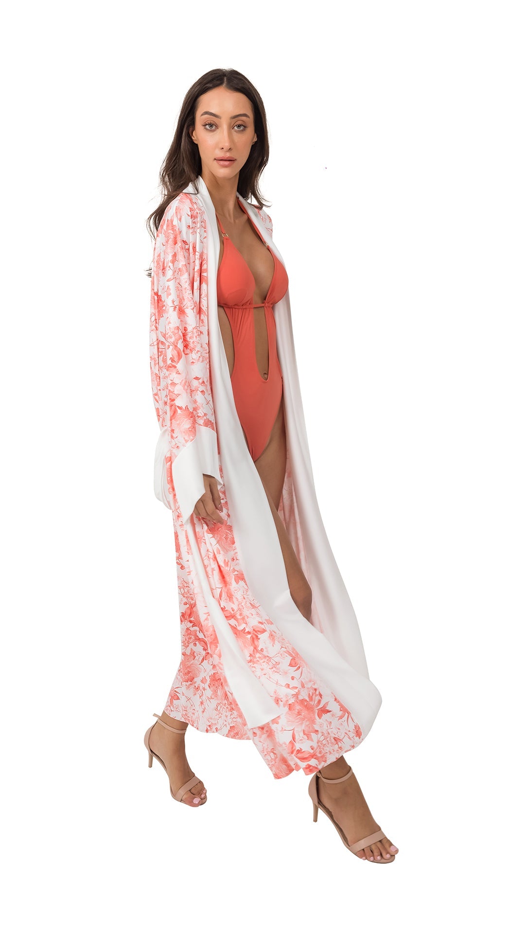 Orange Floral Pure Silk fiori Robe
