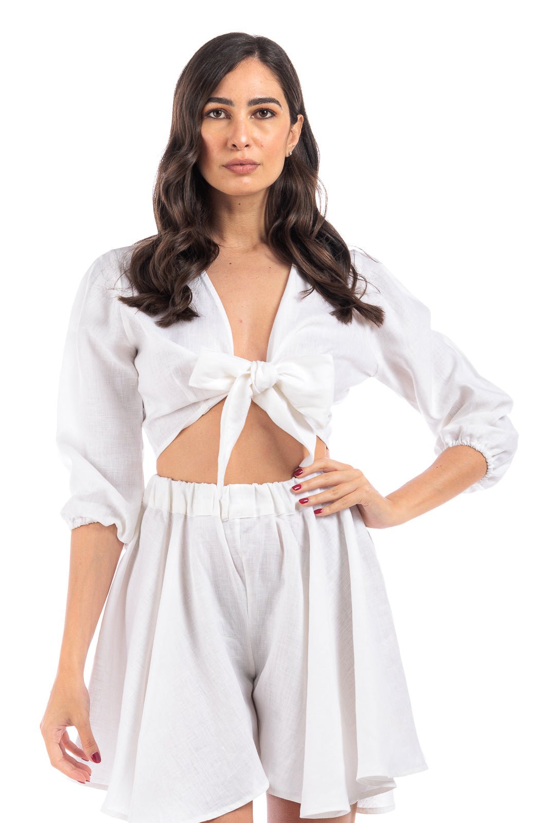 Plain Linen Flowy Blouse - Women&