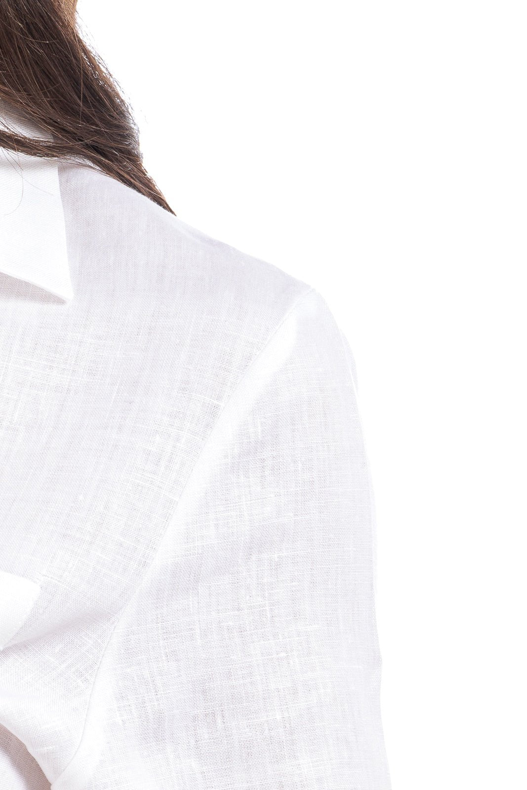 Plain Linen Tie Front Crop Blouse