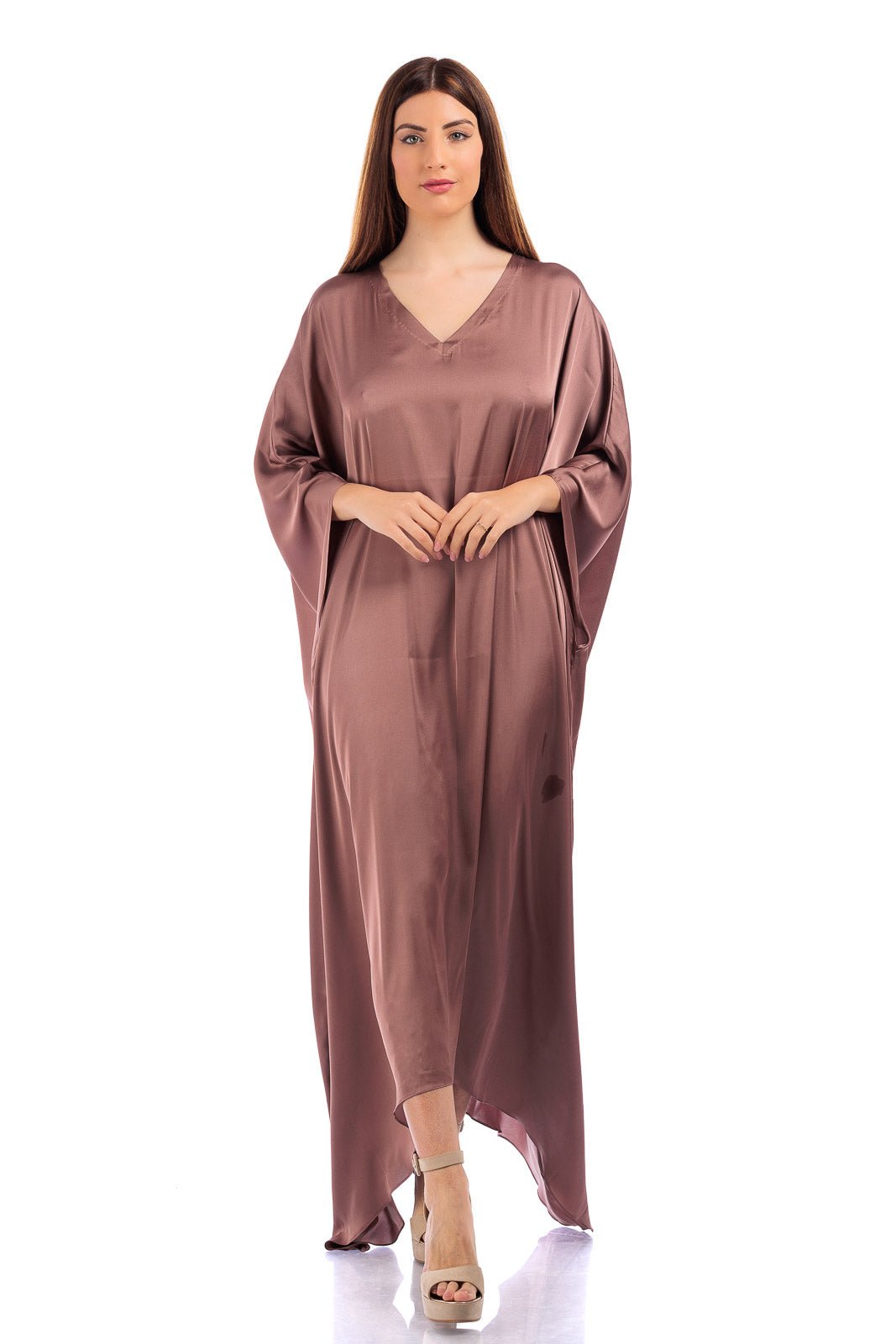 Plain Silk V-neck Kaftan