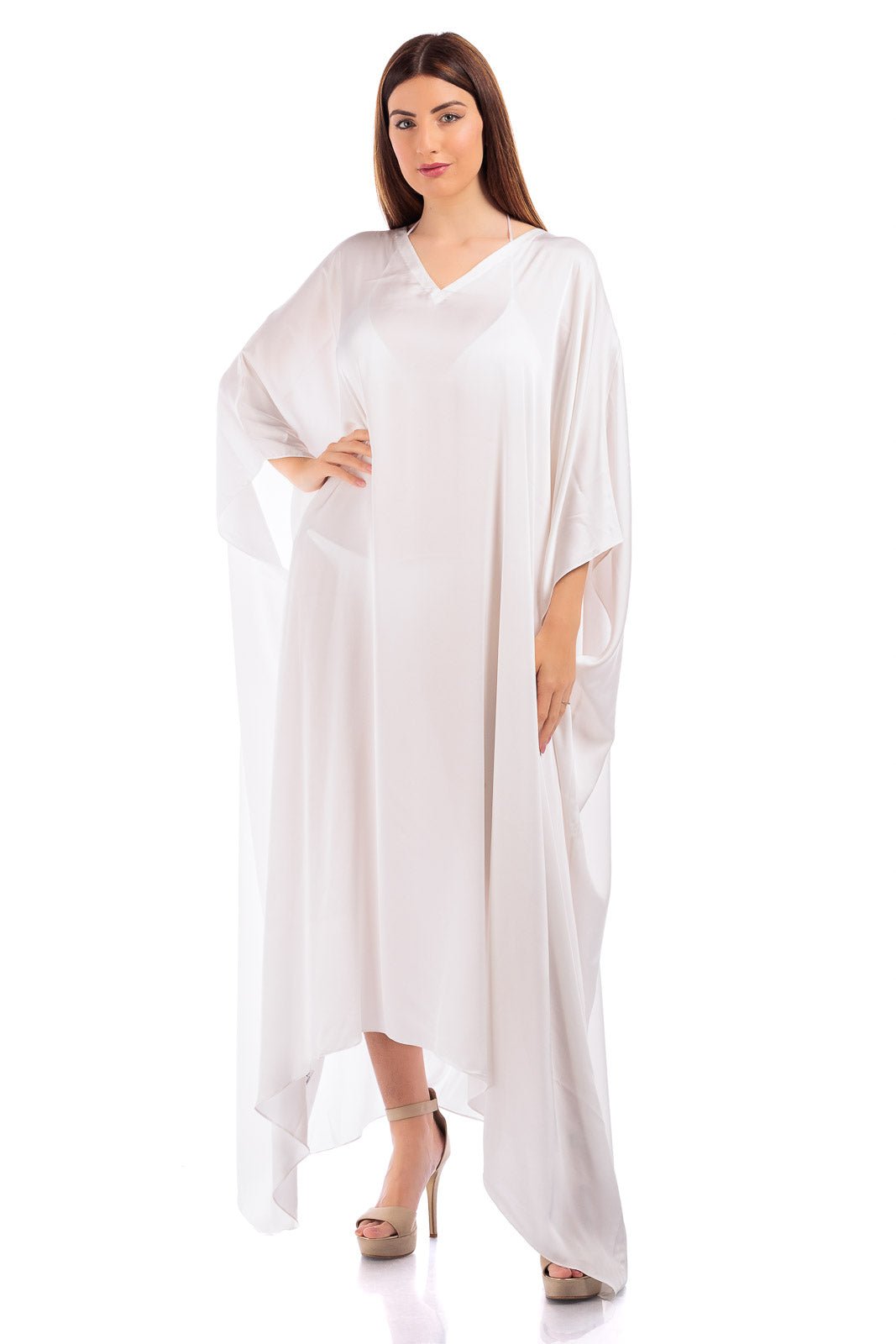 Plain Silk V-neck Kaftan