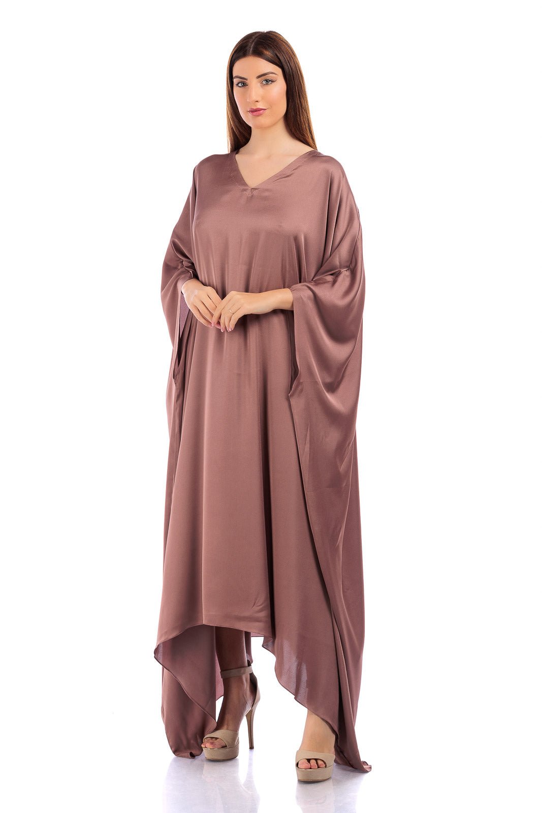 Plain Silk V-neck Kaftan