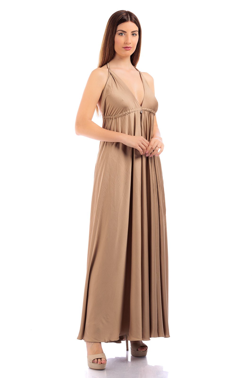 Plain V-neck Silk Dress