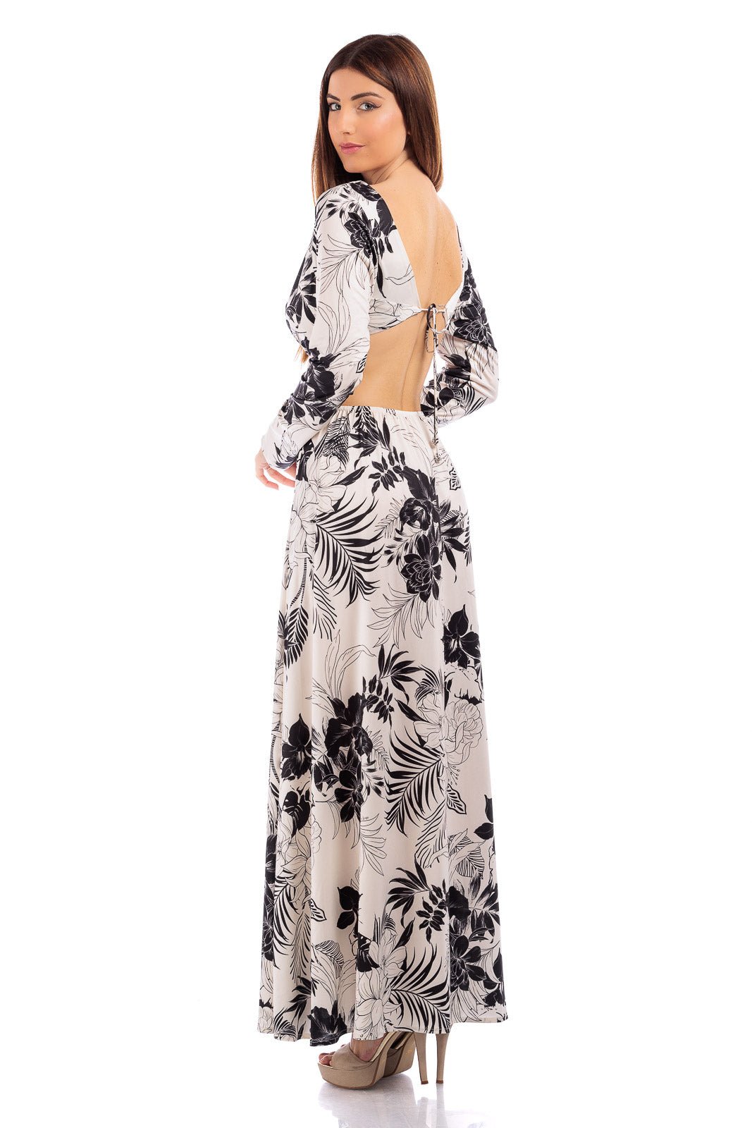 Sexy Hallow Out V-Neck Long Maxi Dress LS