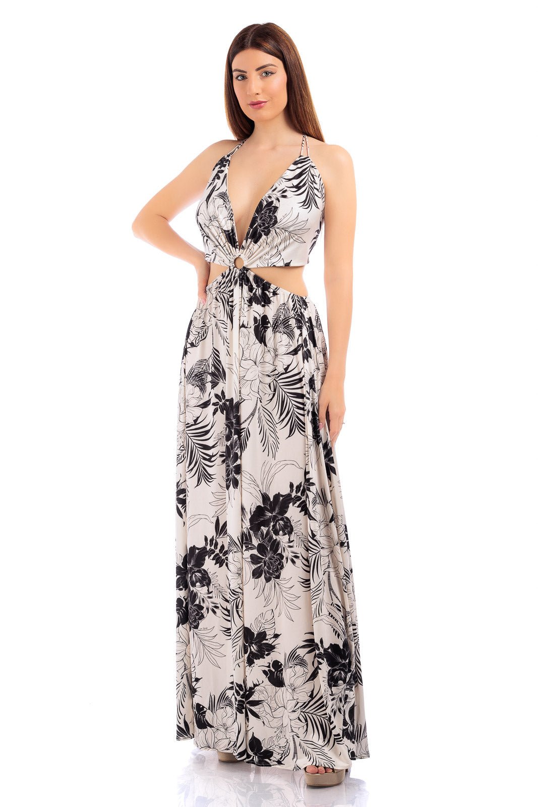 Sexy Hallow Out V-Neck Long Maxi Dress