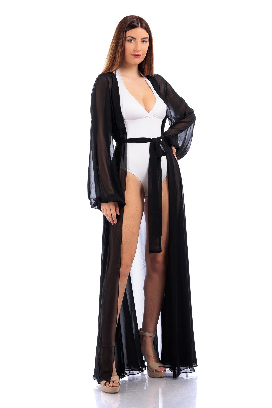 Silk Chiffon Long Robe - Dresses - by CAPRI LIFESTYLE