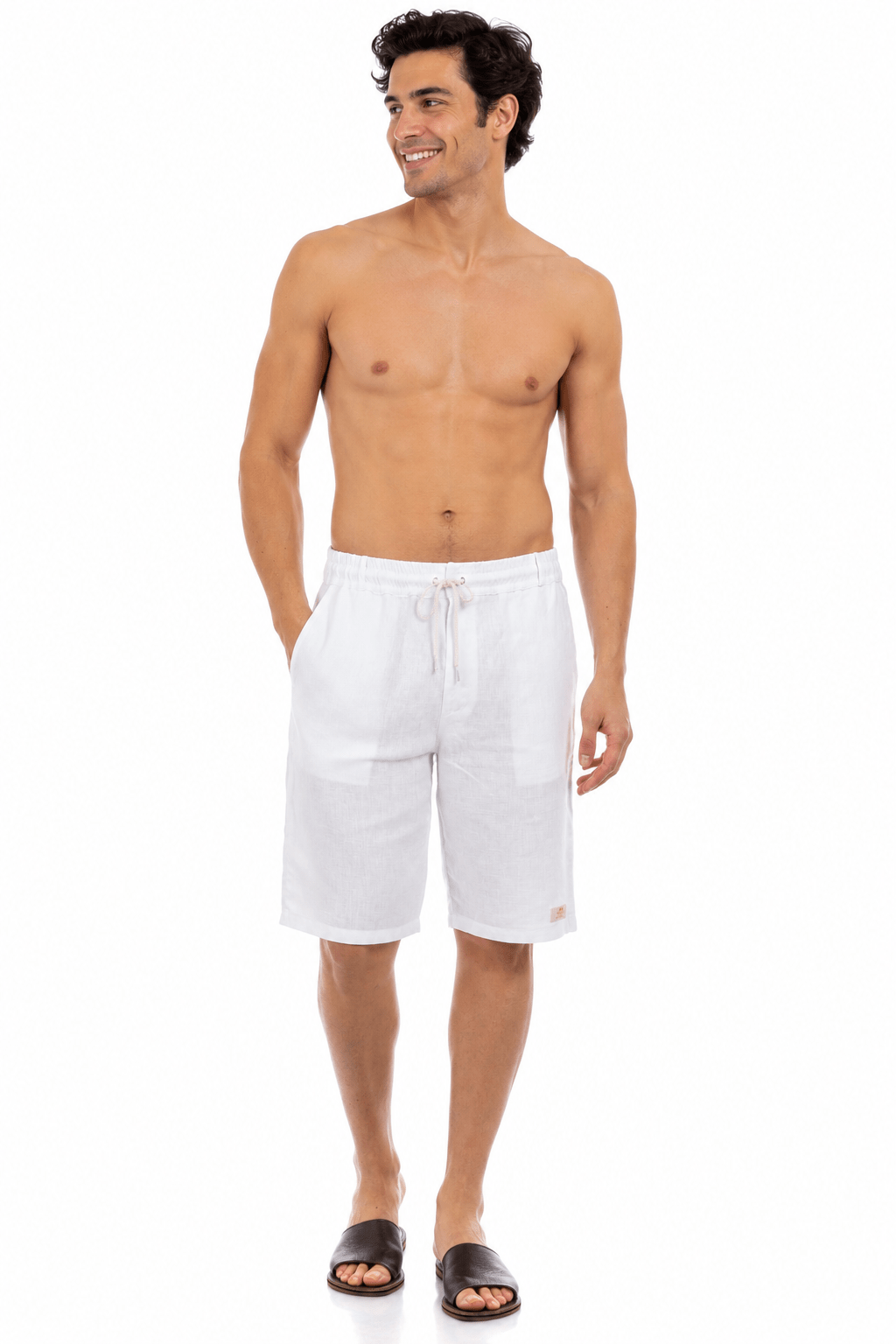 White Linen Drawstring Shorts - Linen Drawstring Shorts - by CAPRI LIFESTYLE