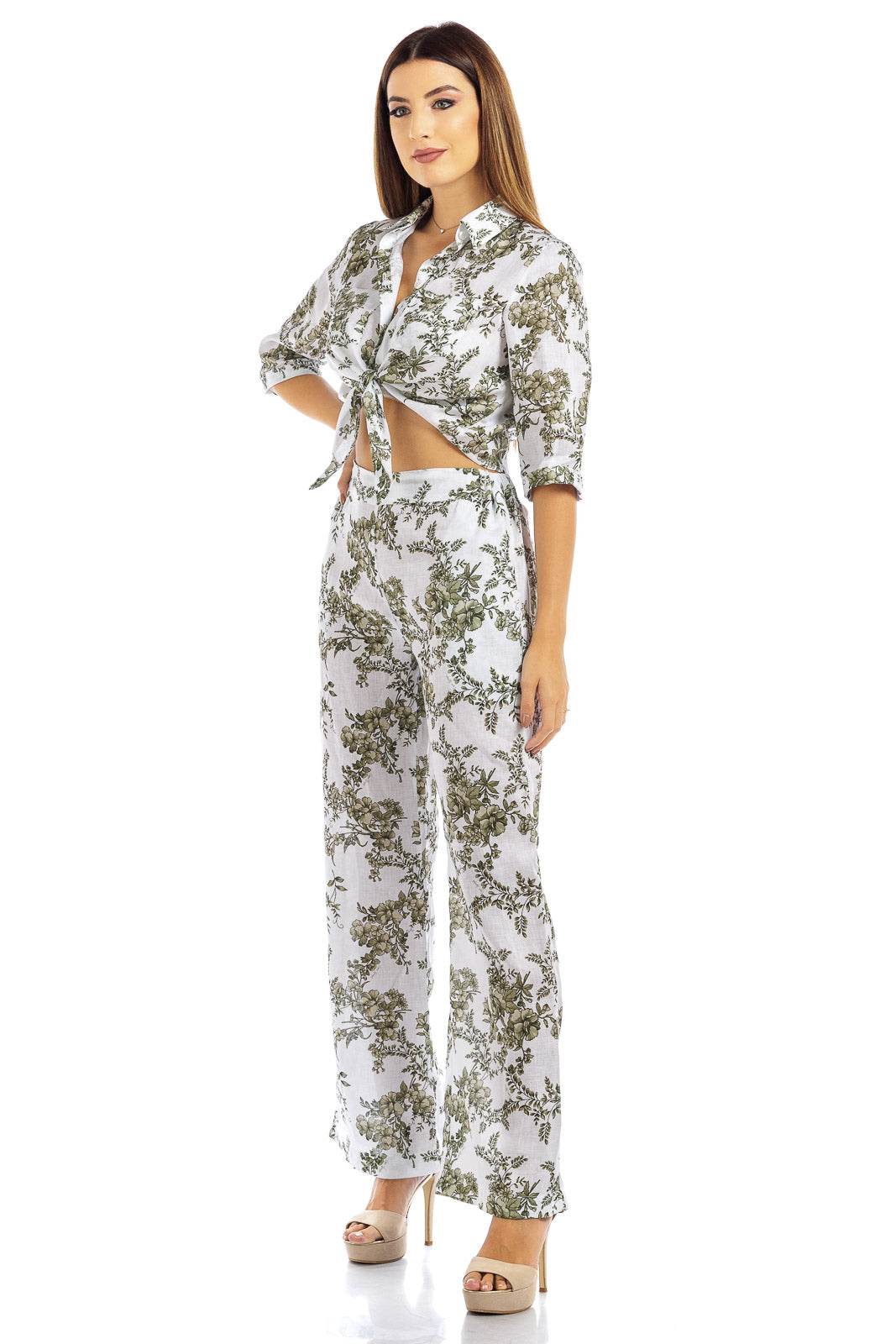 Pantaloni di lino a fiori