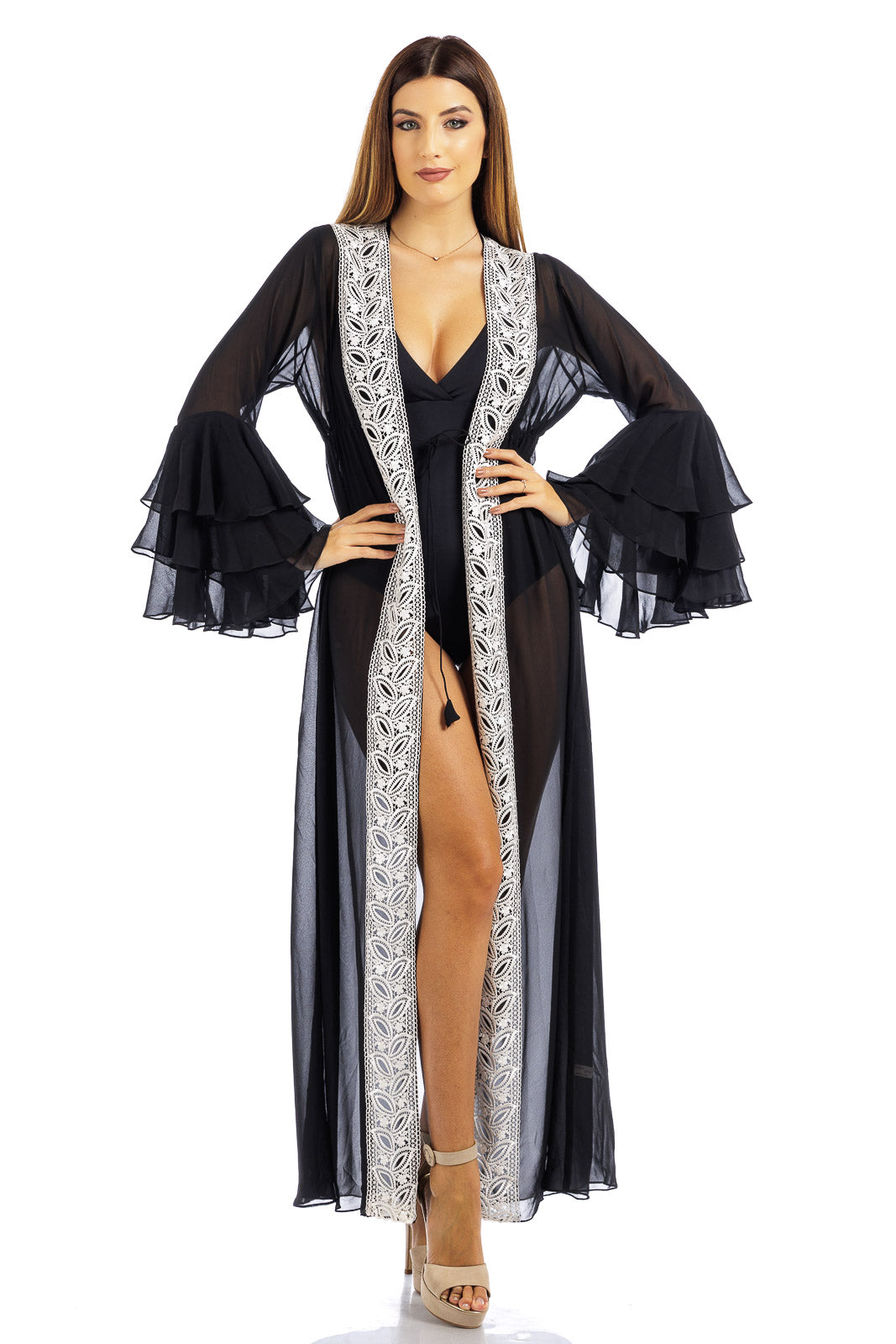 Chiffon Robe with Lace Edge Finish