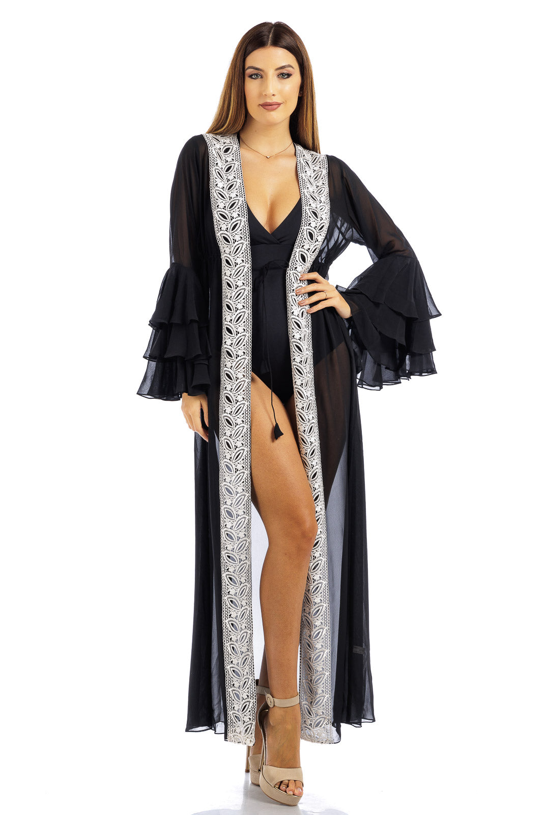 Chiffon Robe with Lace Edge Finish