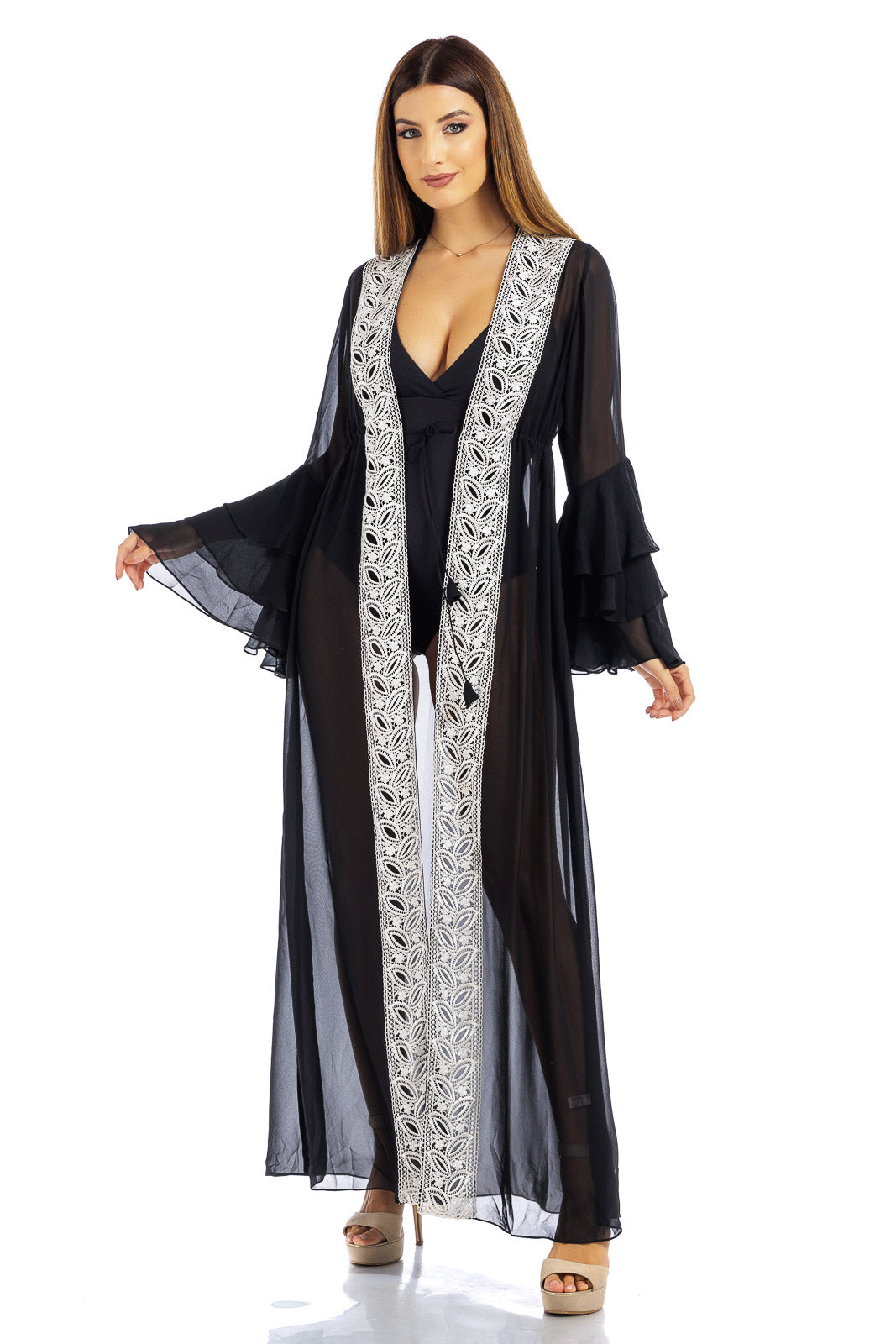 Chiffon Robe with Lace Edge Finish