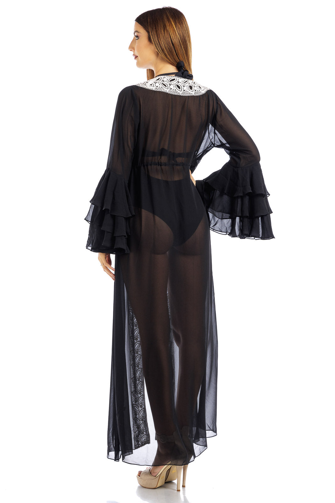 Chiffon Robe with Lace Edge Finish