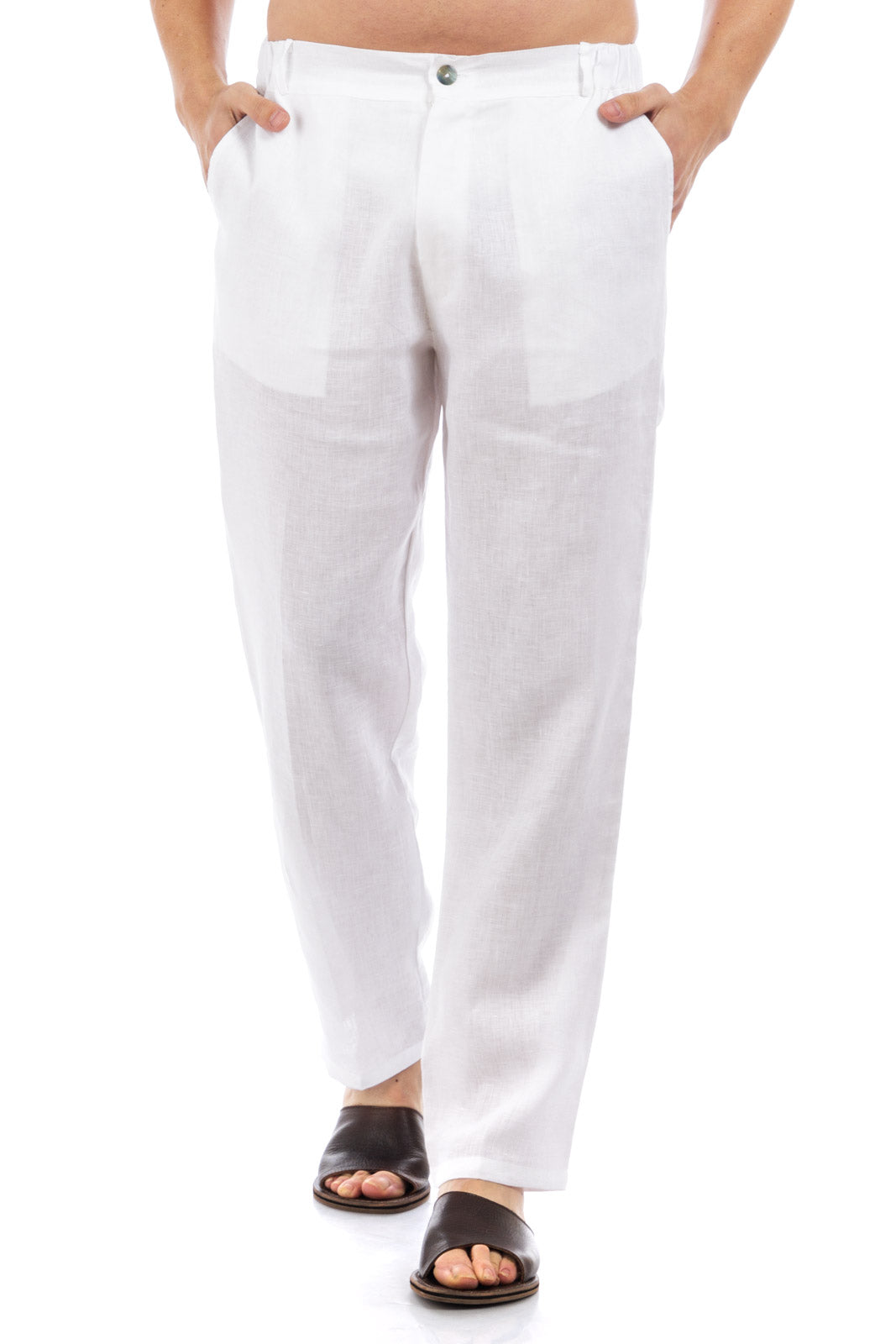 Pantaloni di lino tinta unita