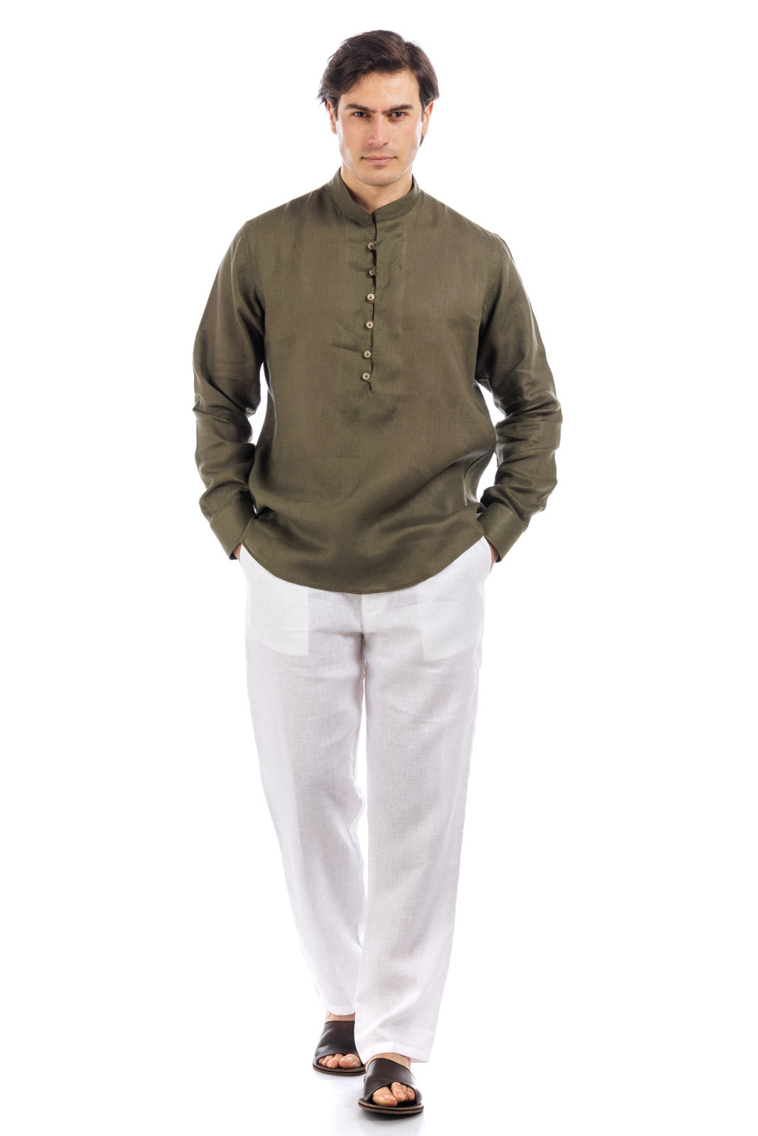 Half Split Button Linen Shirt