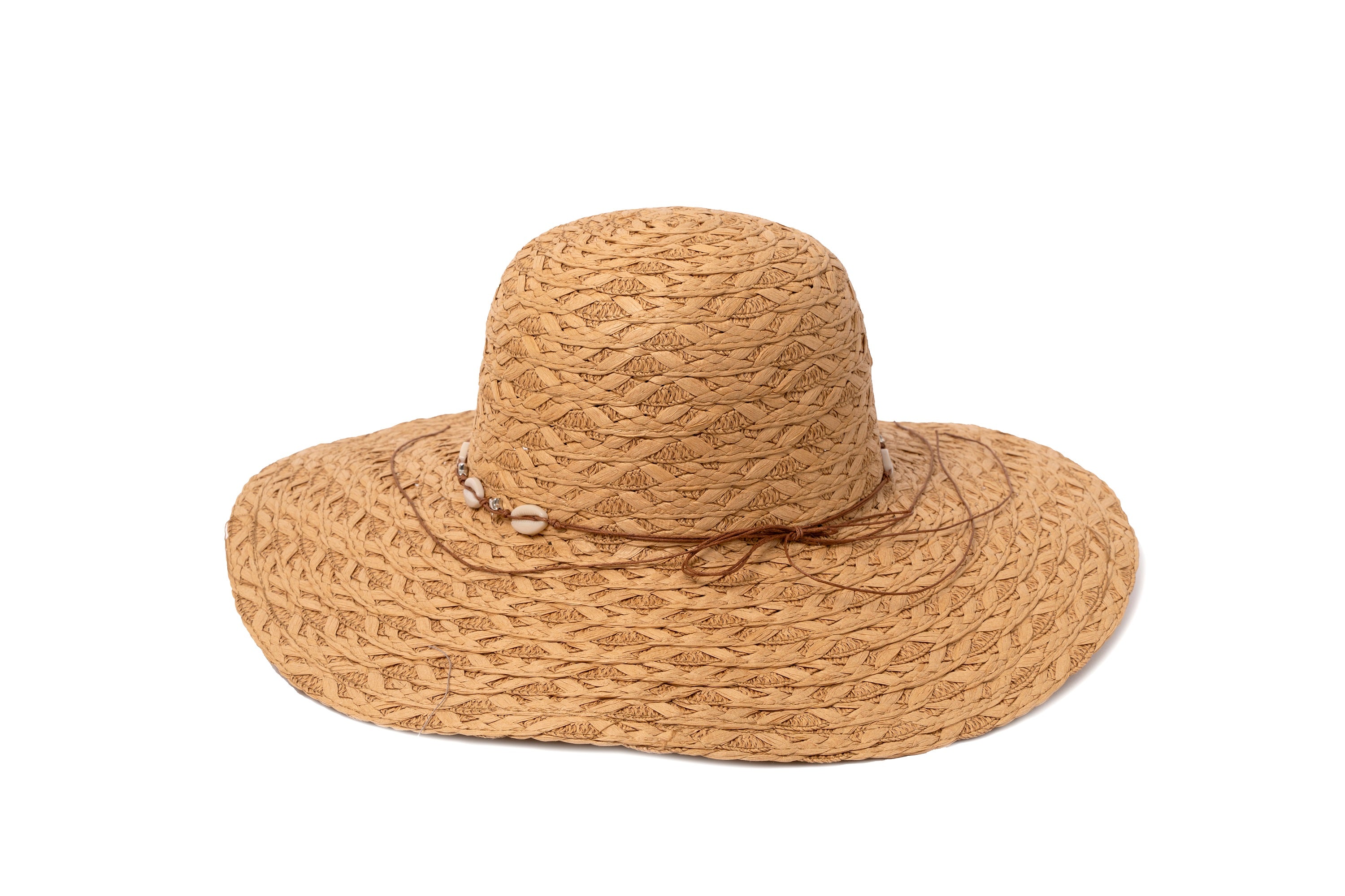 Cappello di paglia floscio con conchiglie