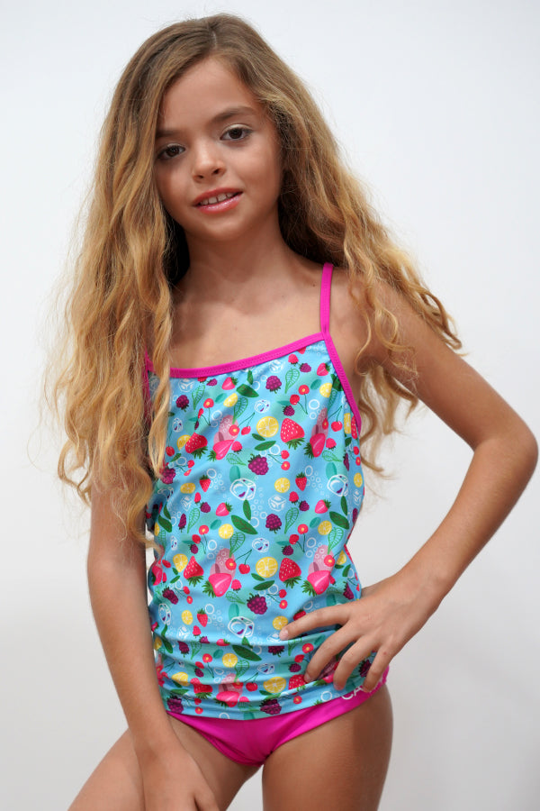 FRT008-Girls Two Piece Swimsuit Printed Side Tankini Sets Swimwear - Fruit Mood - CAPRI LIFESTYLE READY MADE GARMENTS TRADING L.L.C