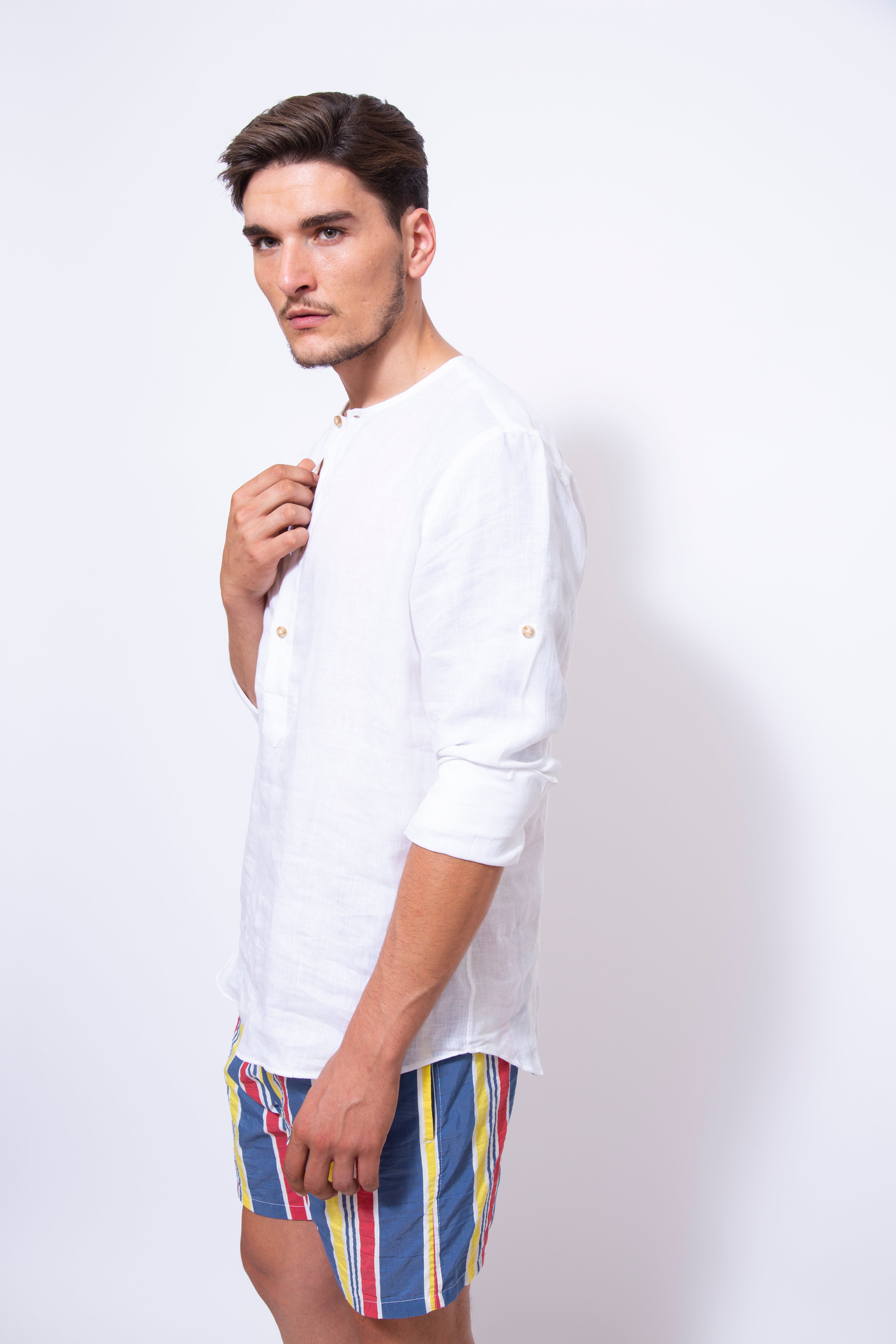 Round Neck Linen Polo Shirt