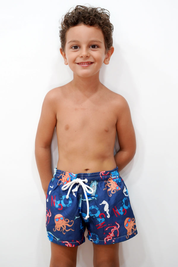 Kid's Retro Boardshorts in Tan Shaka - OF ONE SEA
