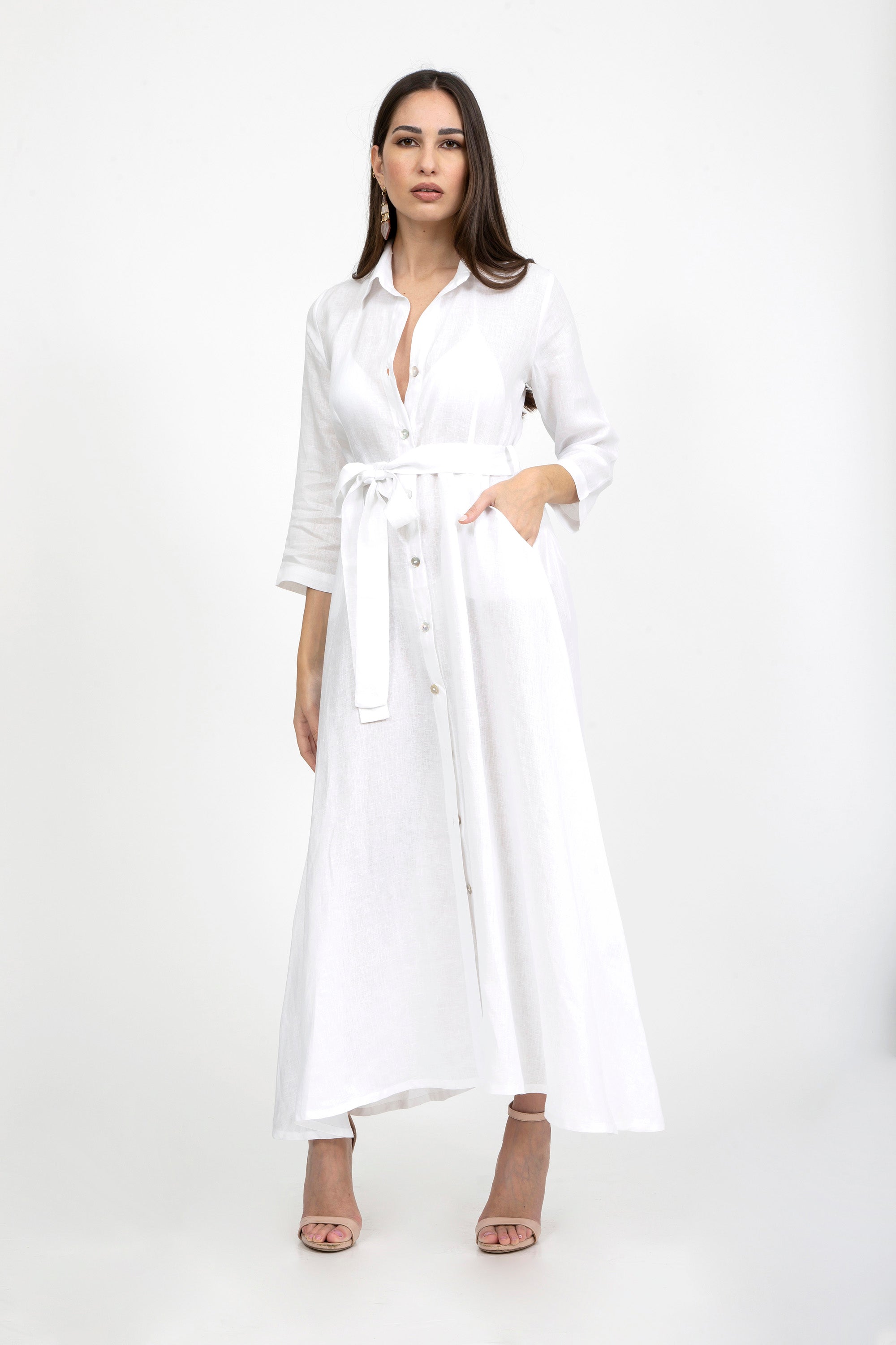 Plain Linen Classic Collar Dress