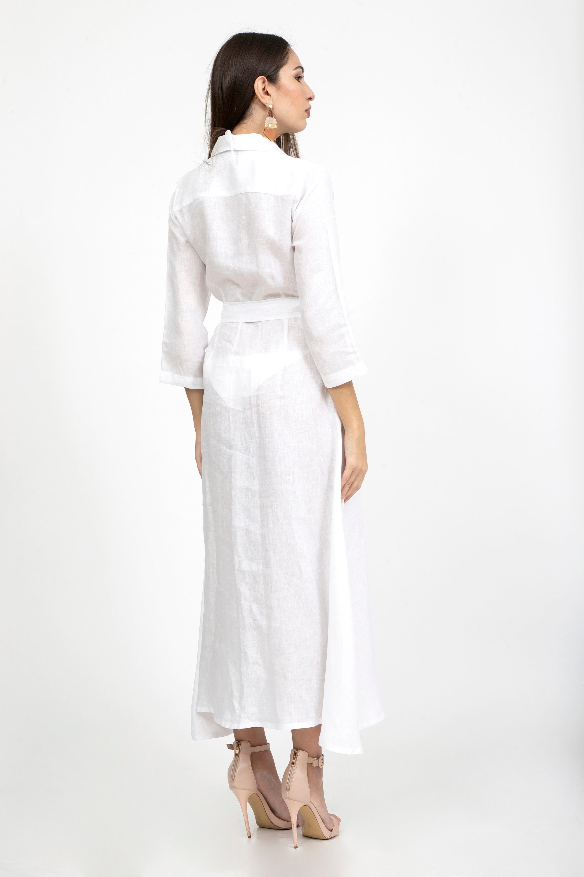 Plain Linen Classic Collar Dress