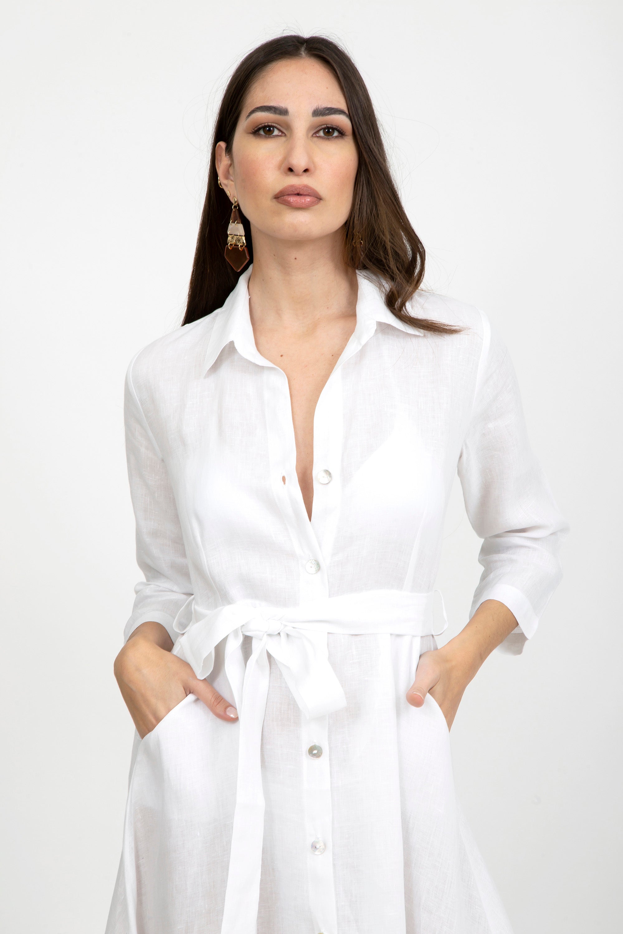 Plain Linen Classic Collar Dress