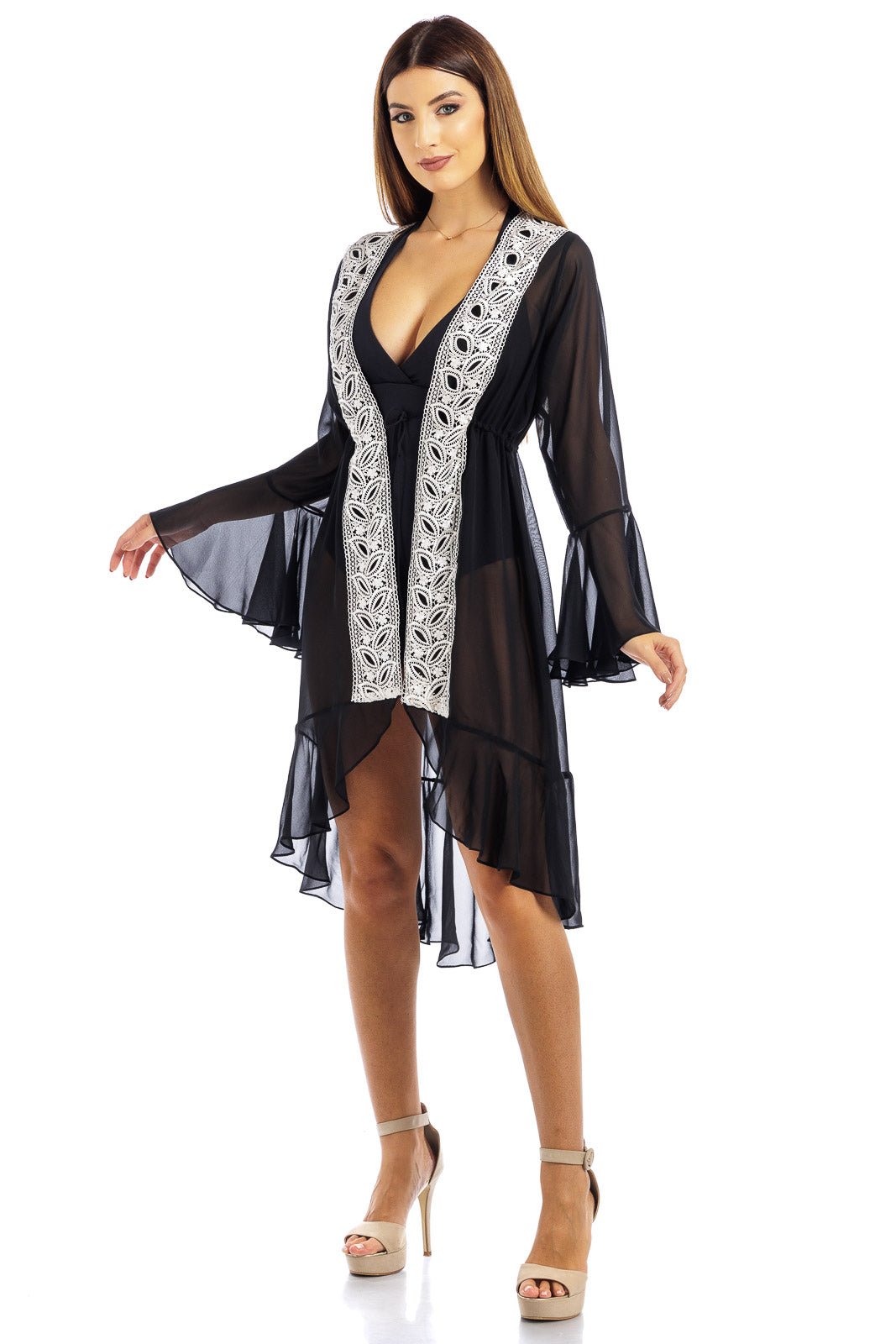 Abito in chiffon con bordo in pizzo