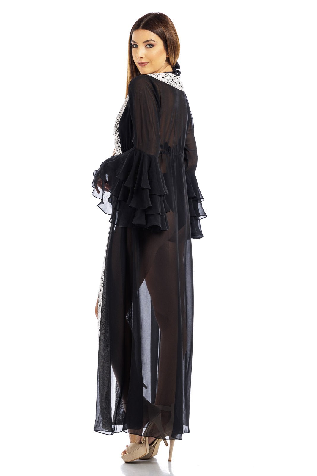 Abito in chiffon con bordo in pizzo