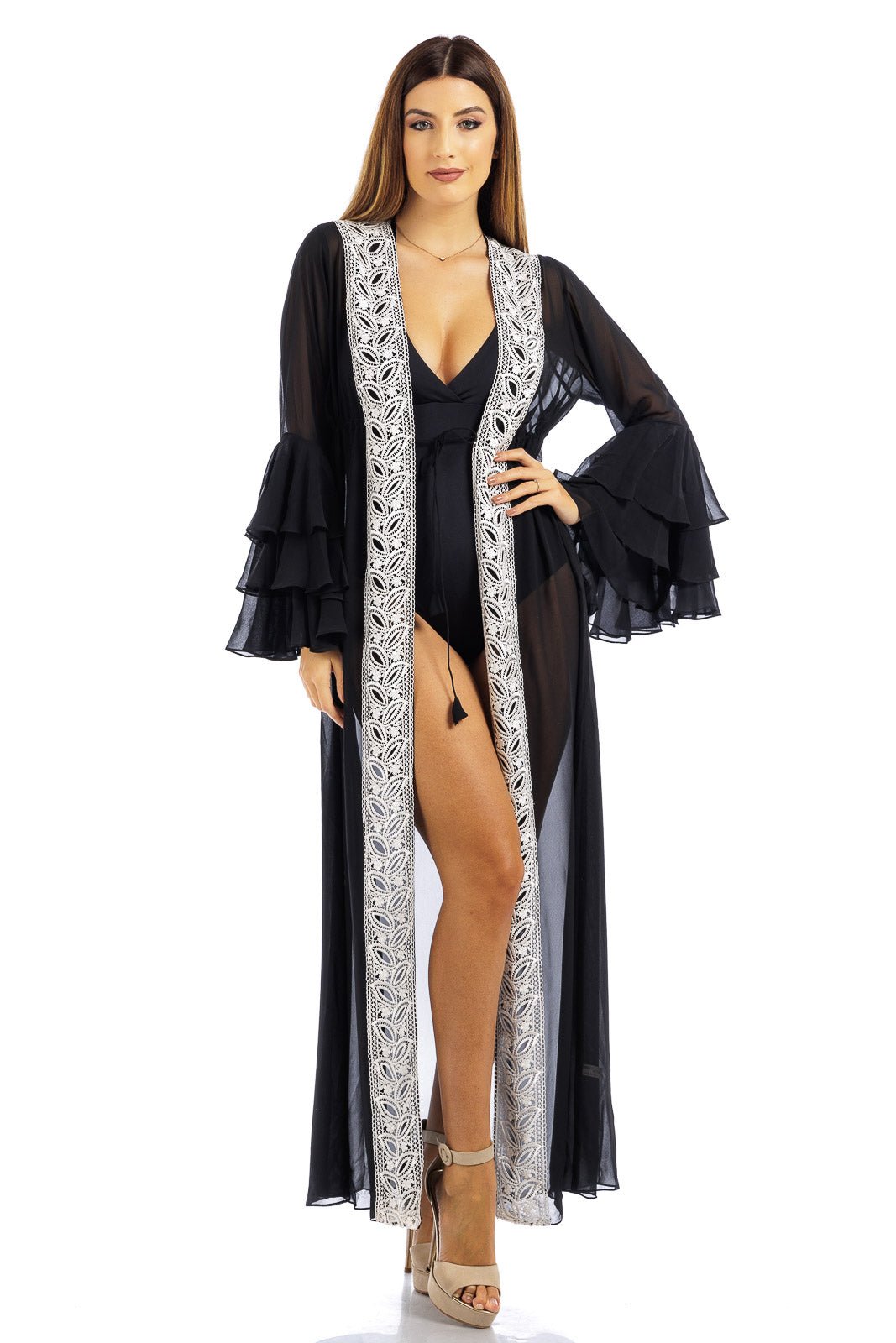 Abito in chiffon con bordo in pizzo